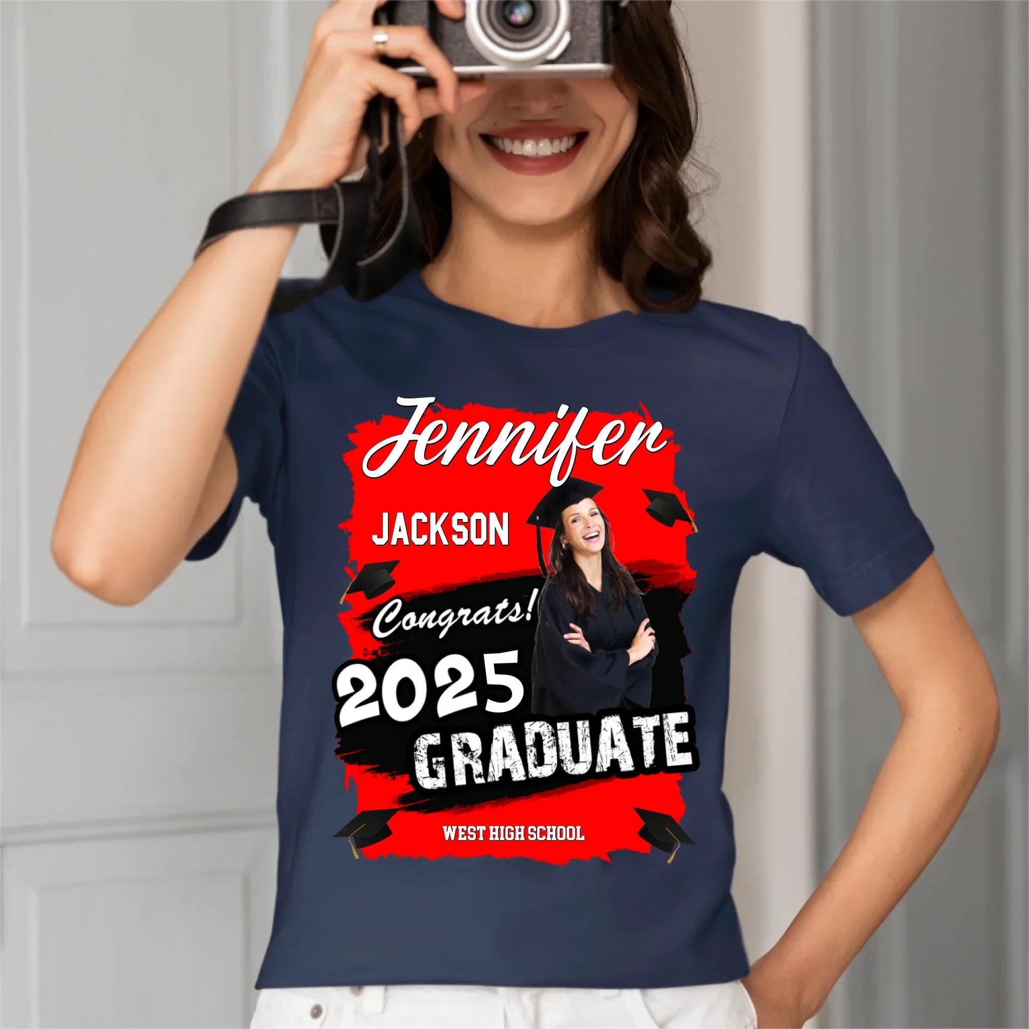 Custom Photo Art Color Congrats 2025 Graduation Personalized T-Shirt - Joliny