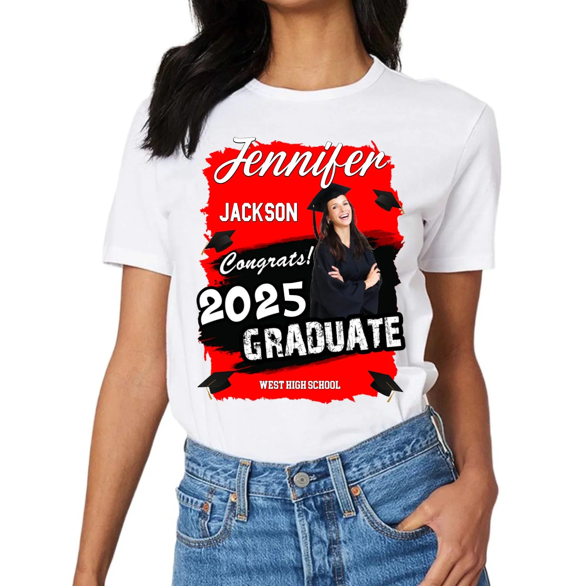 Custom Photo Art Color Congrats 2025 Graduation Personalized T-Shirt - Joliny
