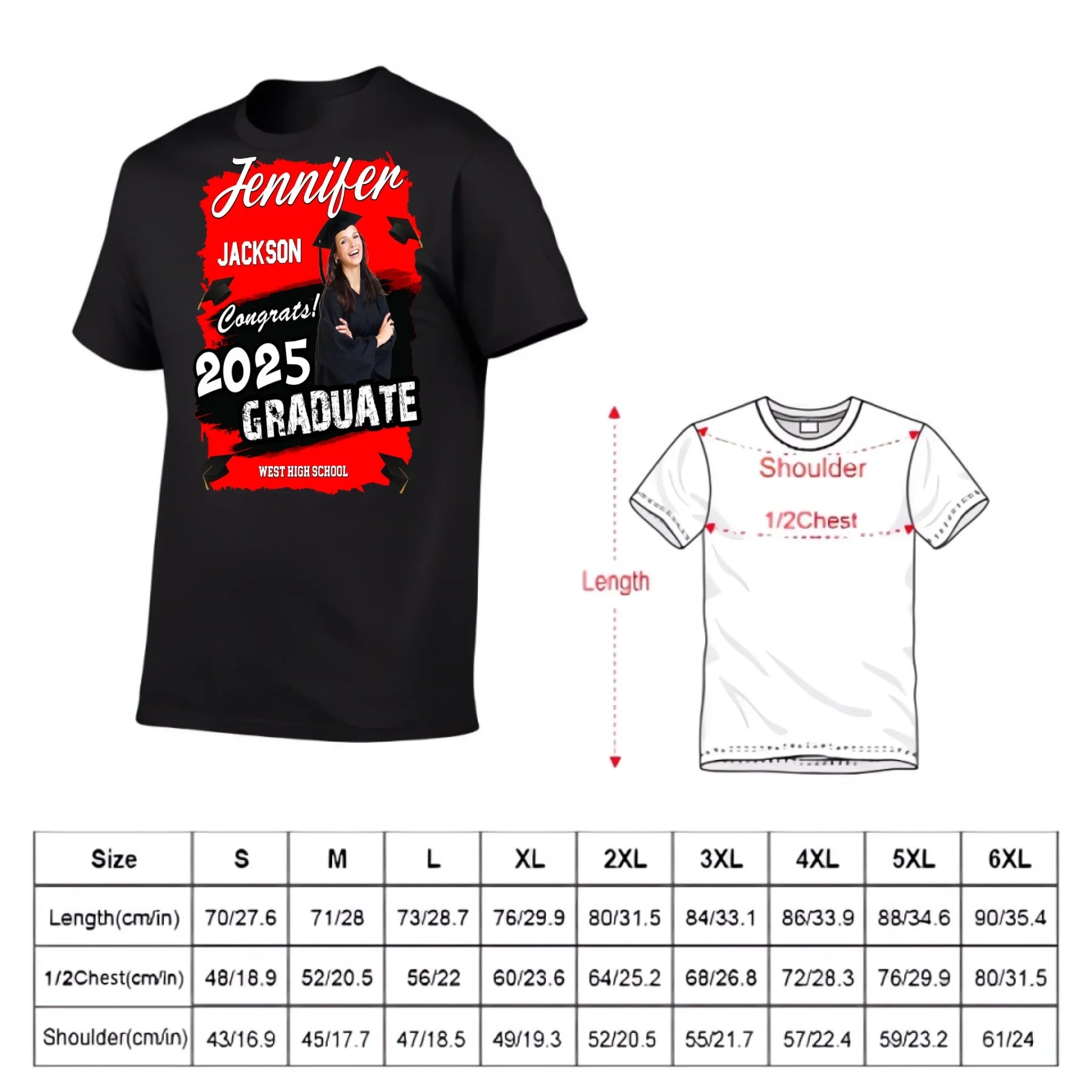 Custom Photo Art Color Congrats 2025 Graduation Personalized T-Shirt - Joliny