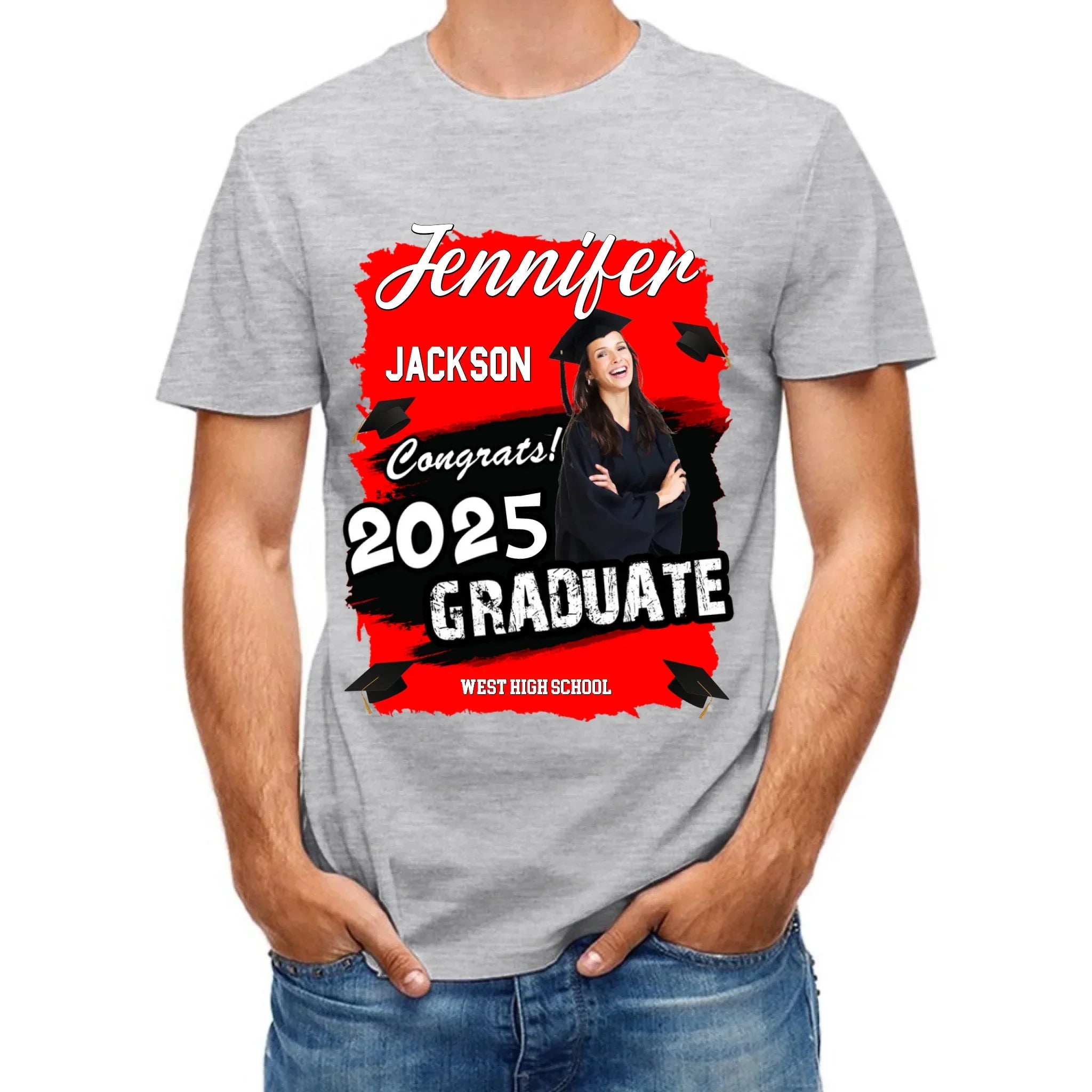 Custom Photo Art Color Congrats 2025 Graduation Personalized T-Shirt - Joliny