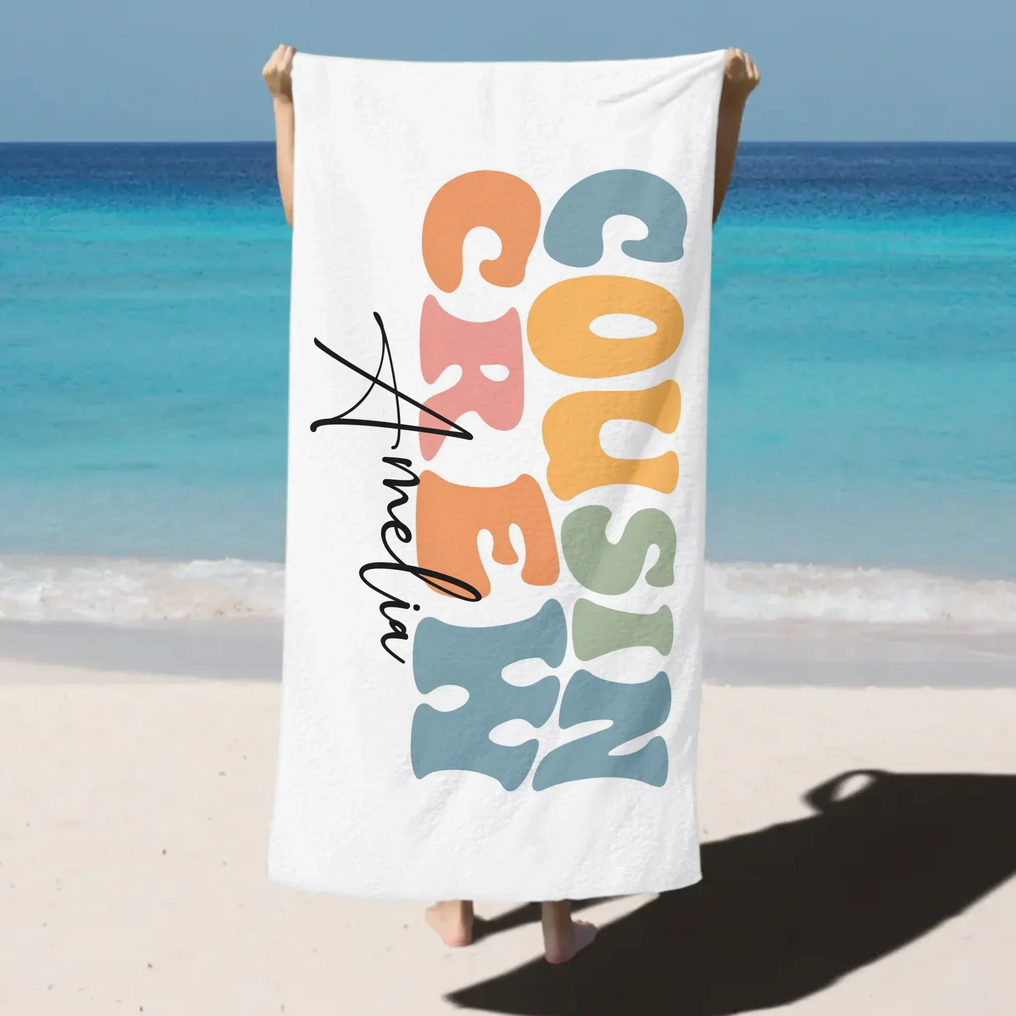 Personalized Cousin Crew Beach Towel - Multi-Color Family Gift for Pool & Beach