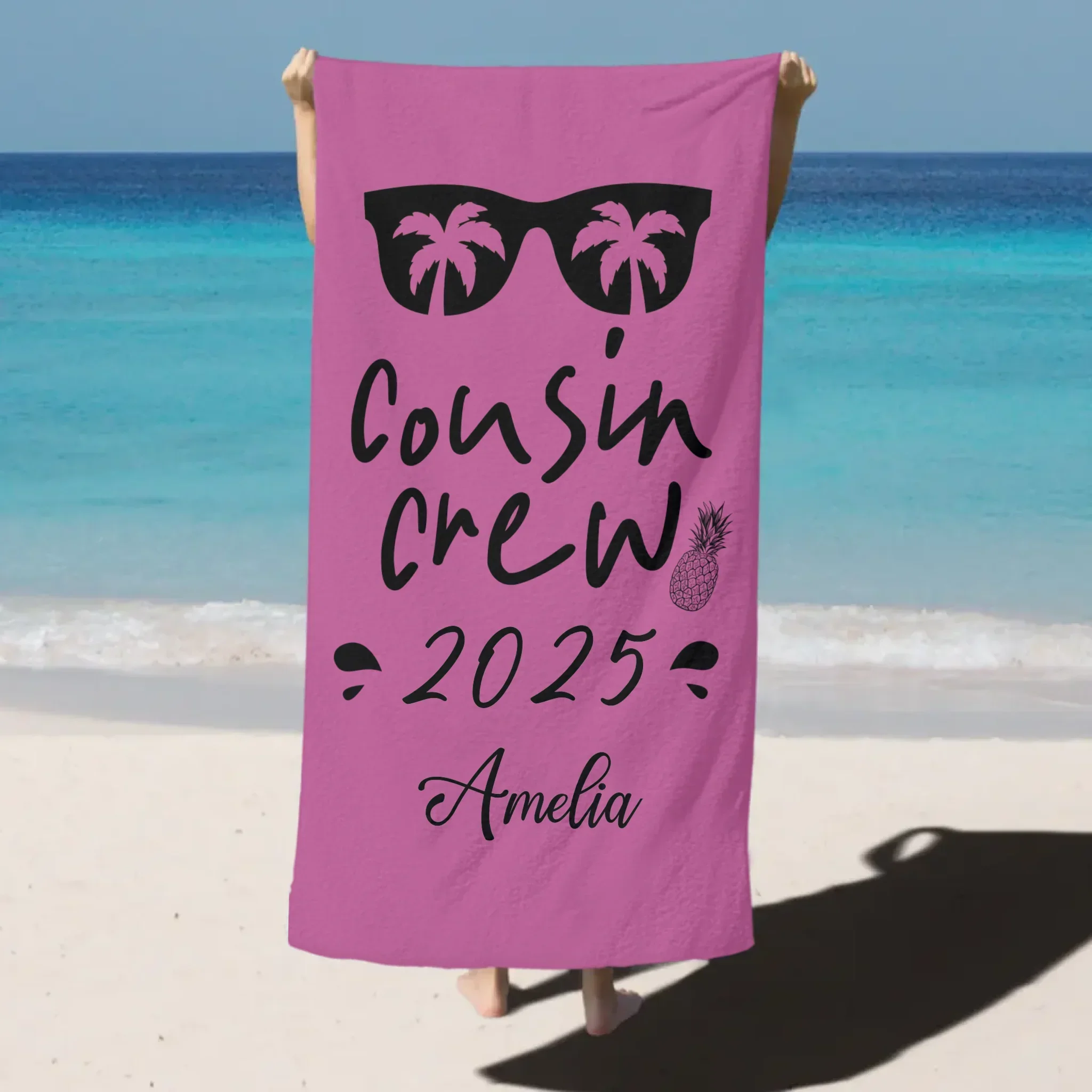 Cousin Crew Beach Towel - Custom Year & Names Family Gift for Pool & Beach