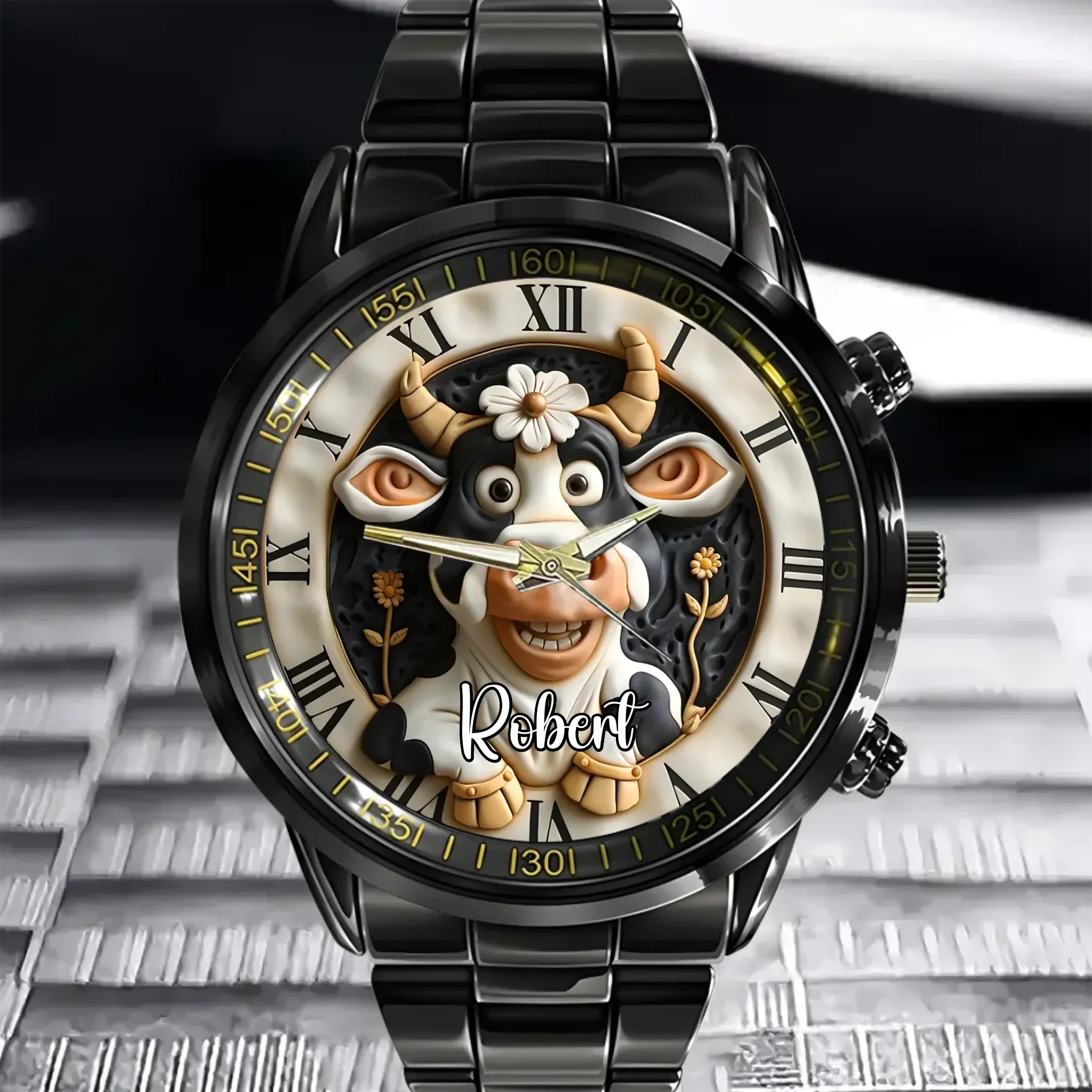 Custom Cow Watch – Personalized Name Engraving & Themed Dial Gift - Joliny