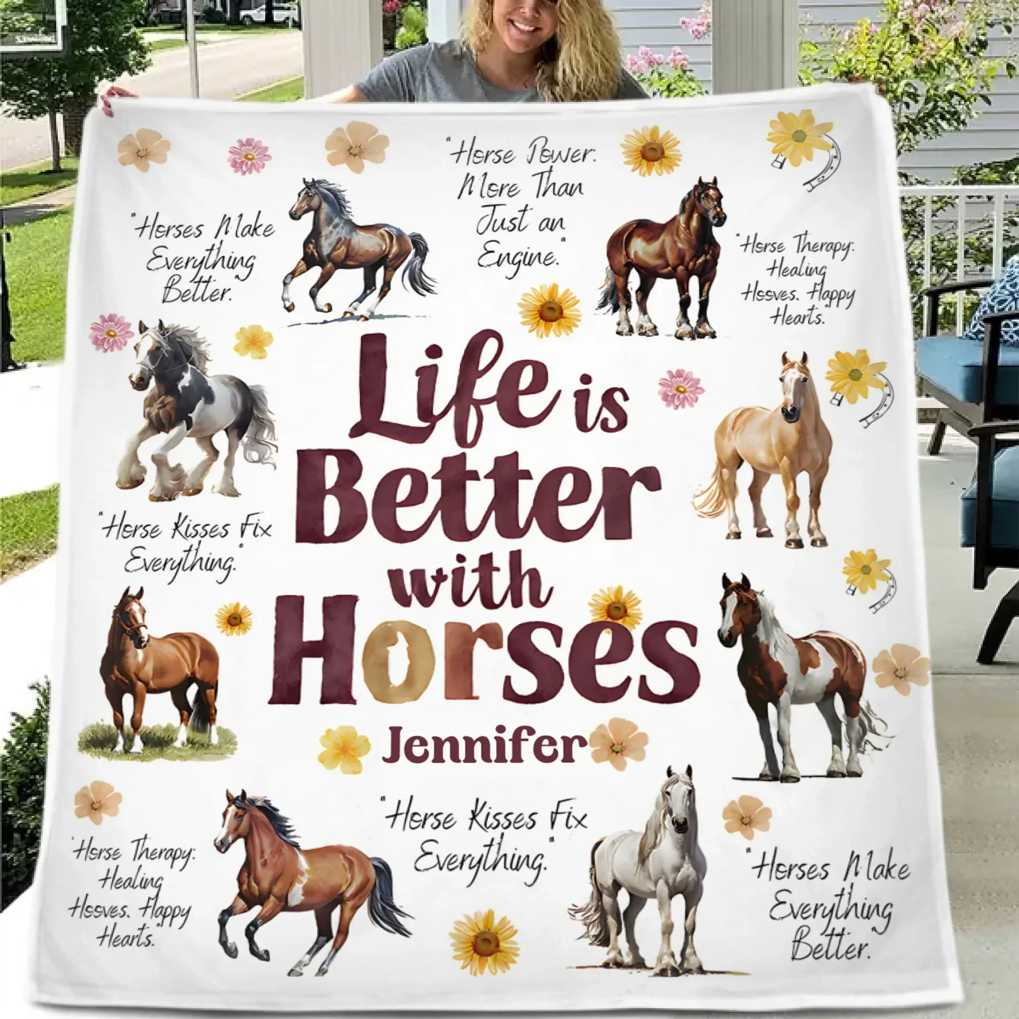 Life Is Better With Horses - Personalized Horse Blanket - Gift for Horse Lovers - Joliny
