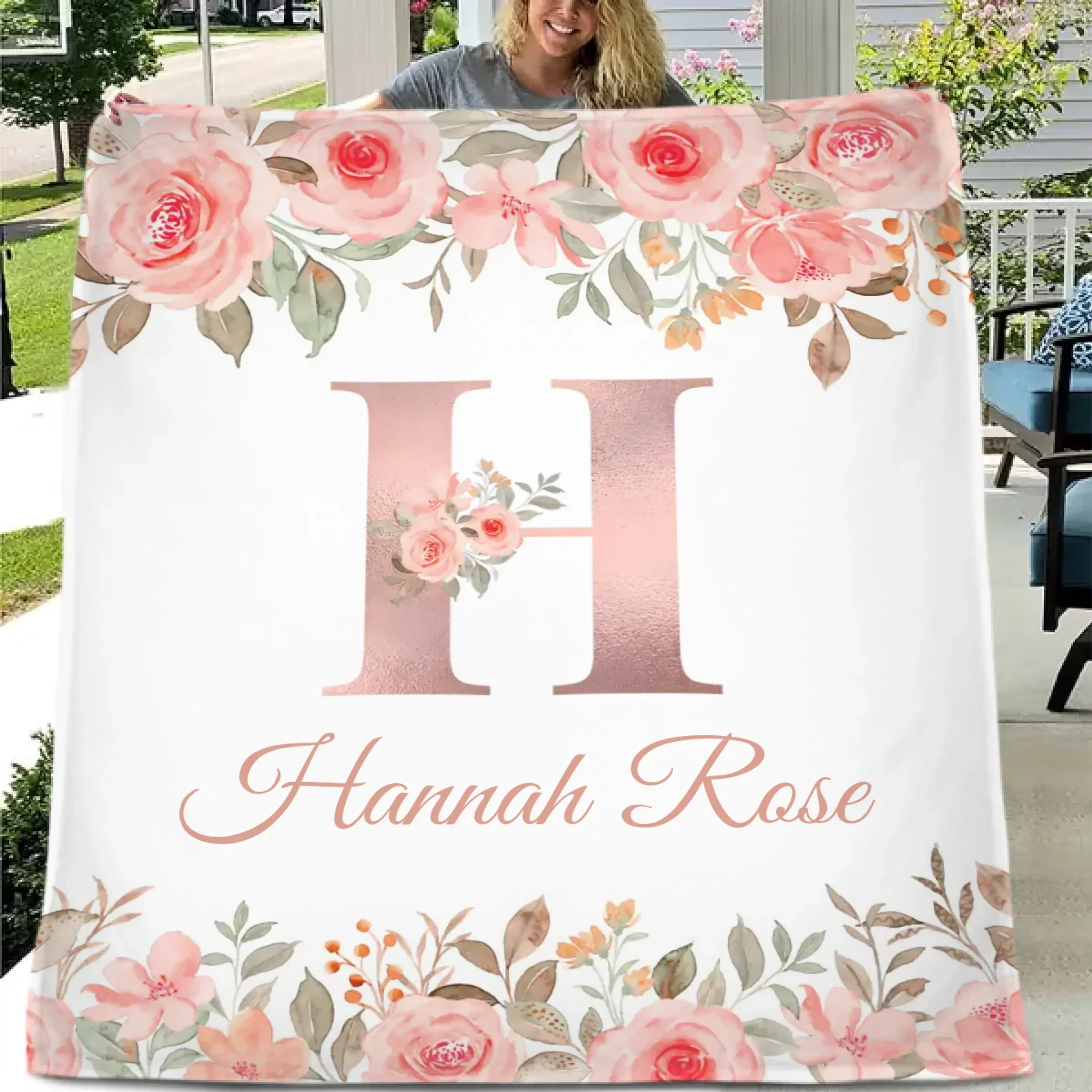 Customized Floral blanket - Personalized Name - Gifts for Beautiful Person - Joliny