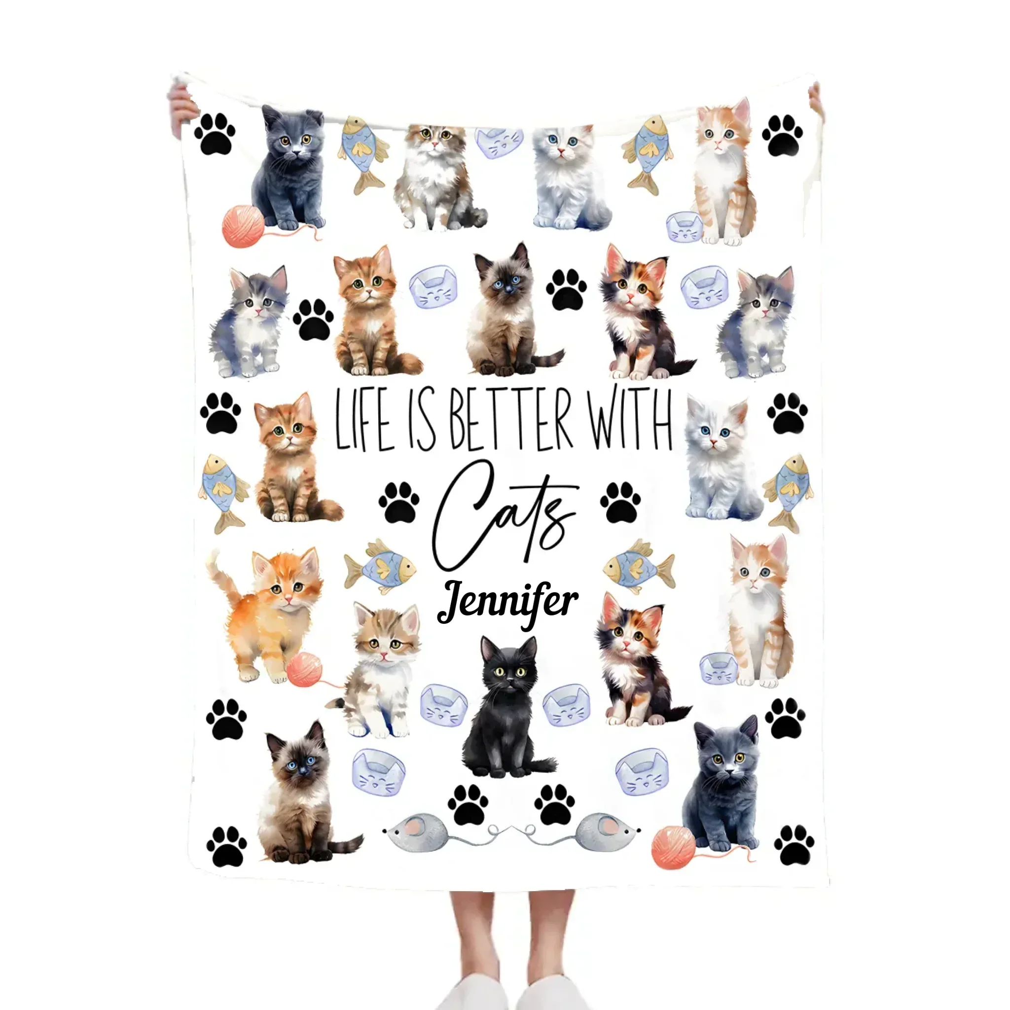 Life Is Better With Cats - Personalized Cat Blanket - Gift for Cat Owners,Cat Lovers - Joliny