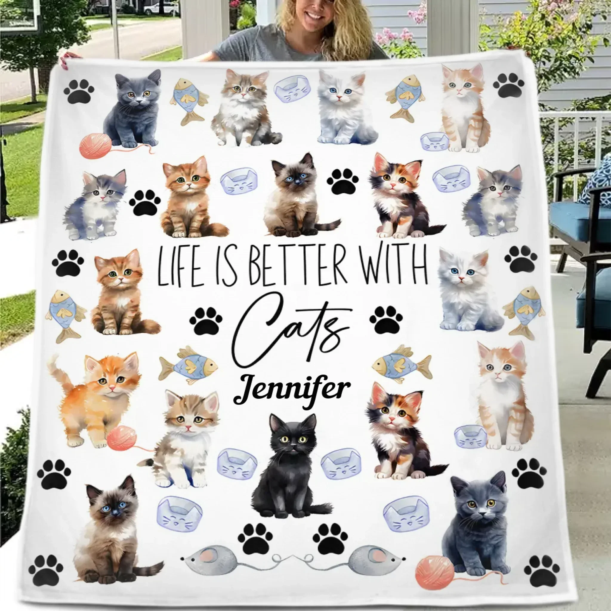 Life Is Better With Cats - Personalized Cat Blanket - Gift for Cat Owners,Cat Lovers - Joliny