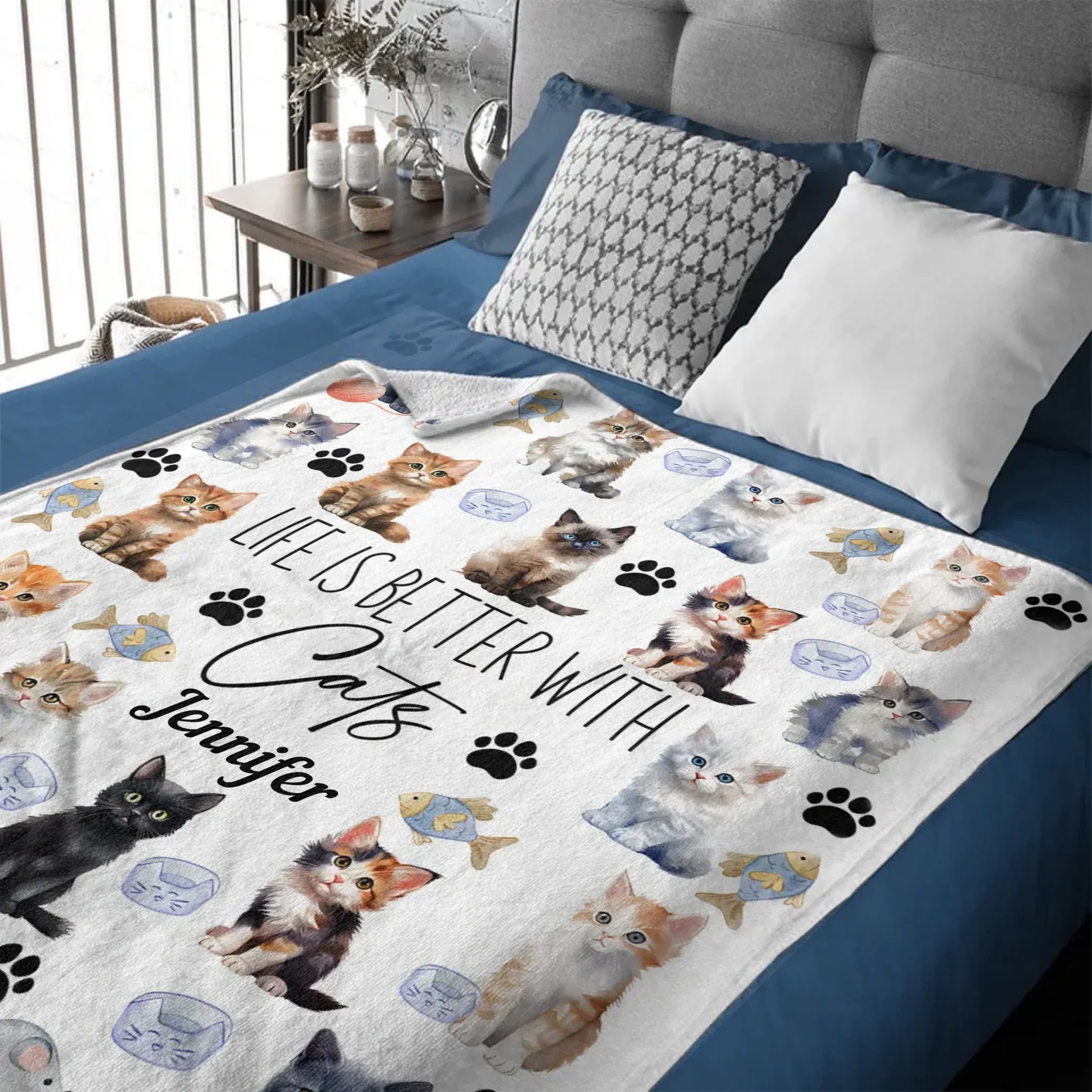 Life Is Better With Cats - Personalized Cat Blanket - Gift for Cat Owners,Cat Lovers - Joliny