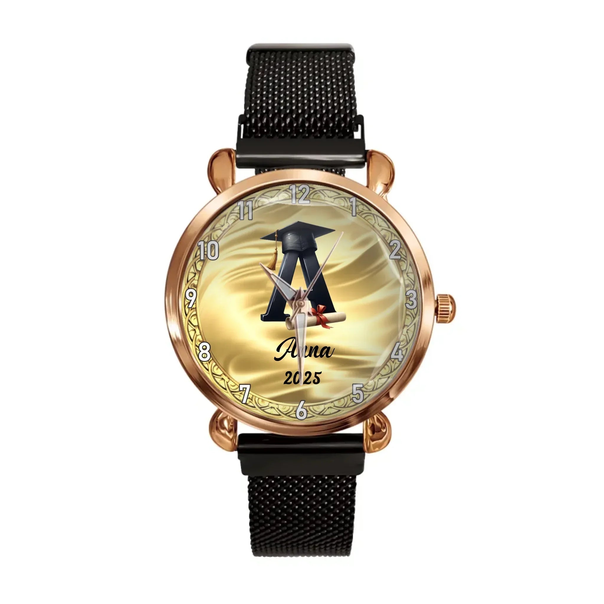 Customized Initial Letter with Graduation Cap - Personalized Graduation Theme Watch - Gift for Graduates - Joliny
