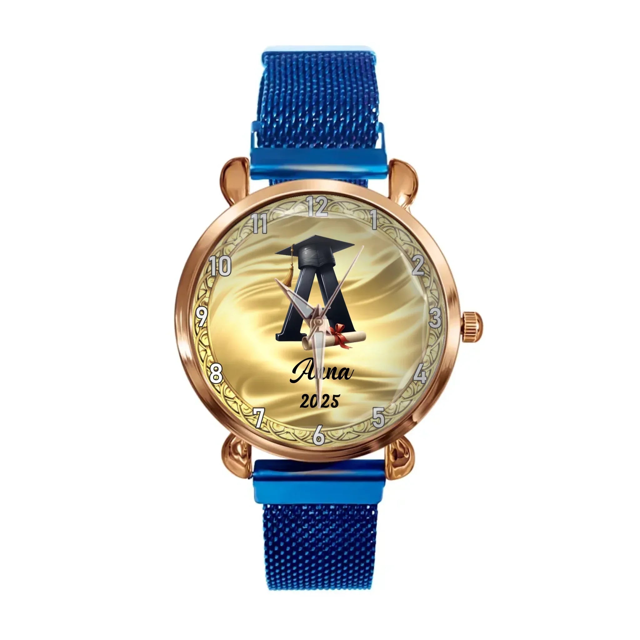 Customized Initial Letter with Graduation Cap - Personalized Graduation Theme Watch - Gift for Graduates - Joliny