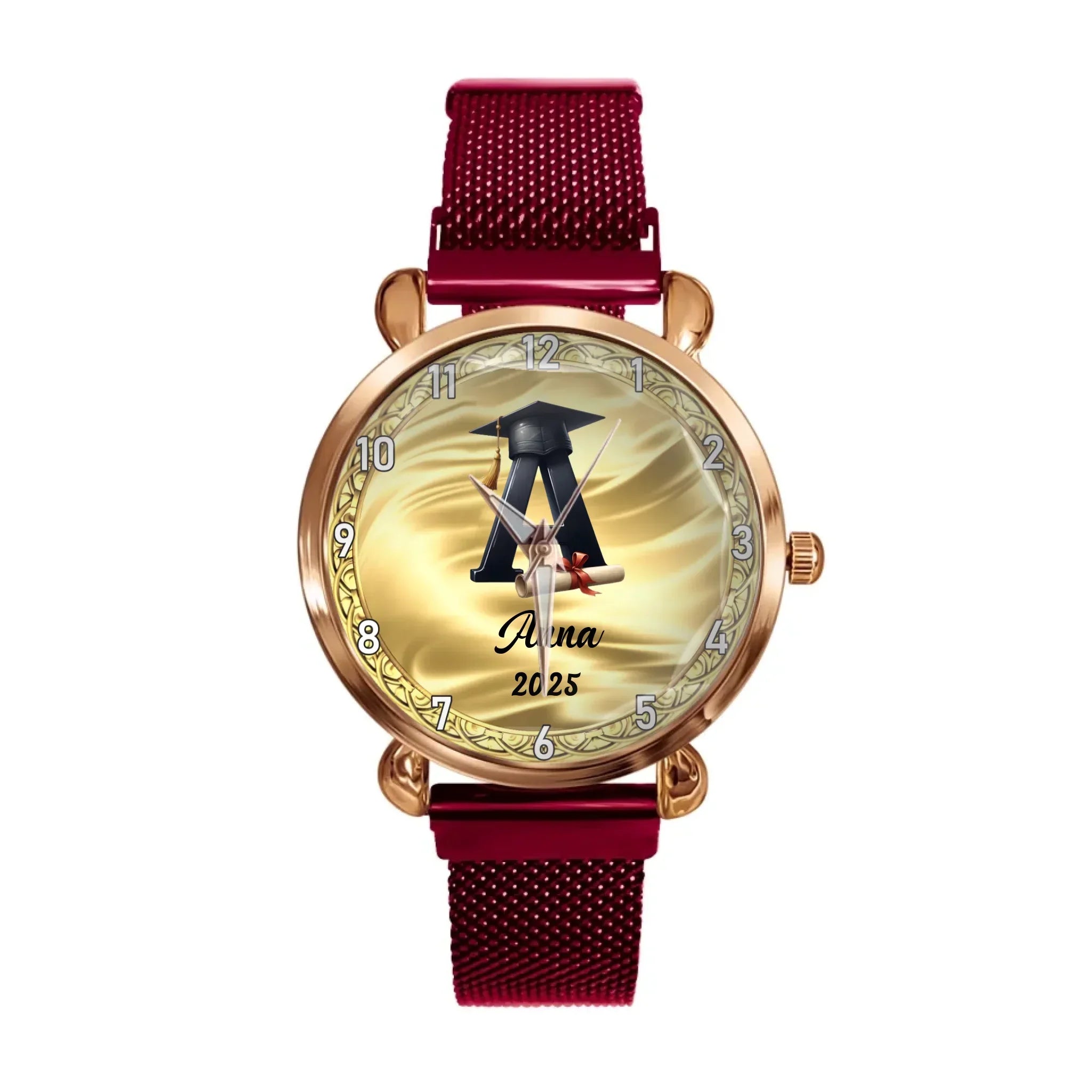 Customized Initial Letter with Graduation Cap - Personalized Graduation Theme Watch - Gift for Graduates - Joliny