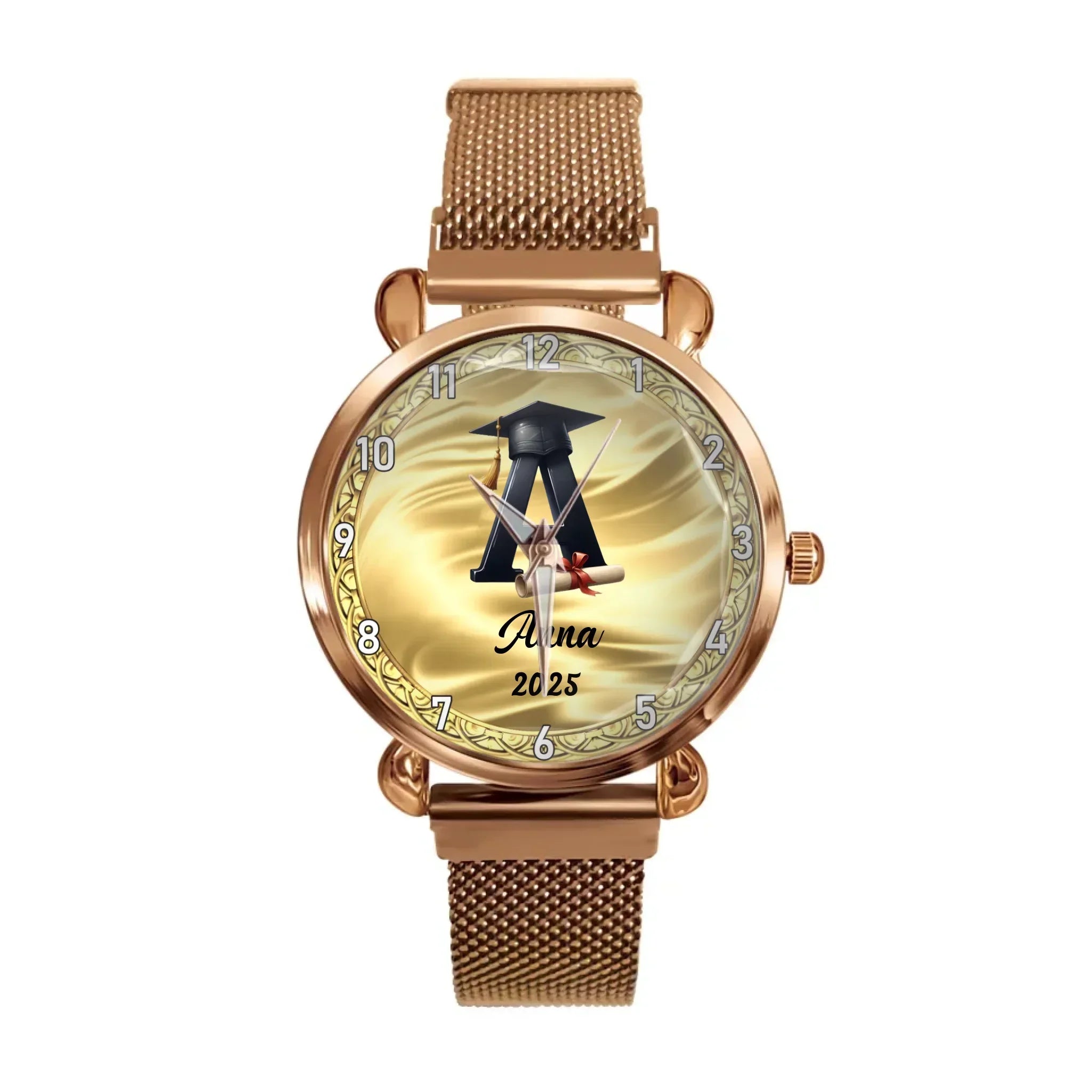 Customized Initial Letter with Graduation Cap - Personalized Graduation Theme Watch - Gift for Graduates - Joliny