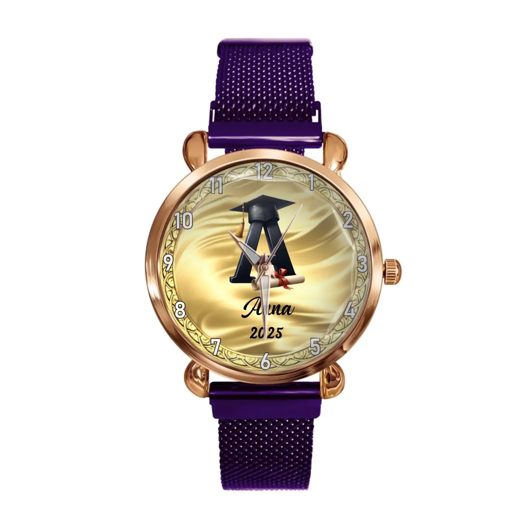 Customized Initial Letter with Graduation Cap - Personalized Graduation Theme Watch - Gift for Graduates - Joliny