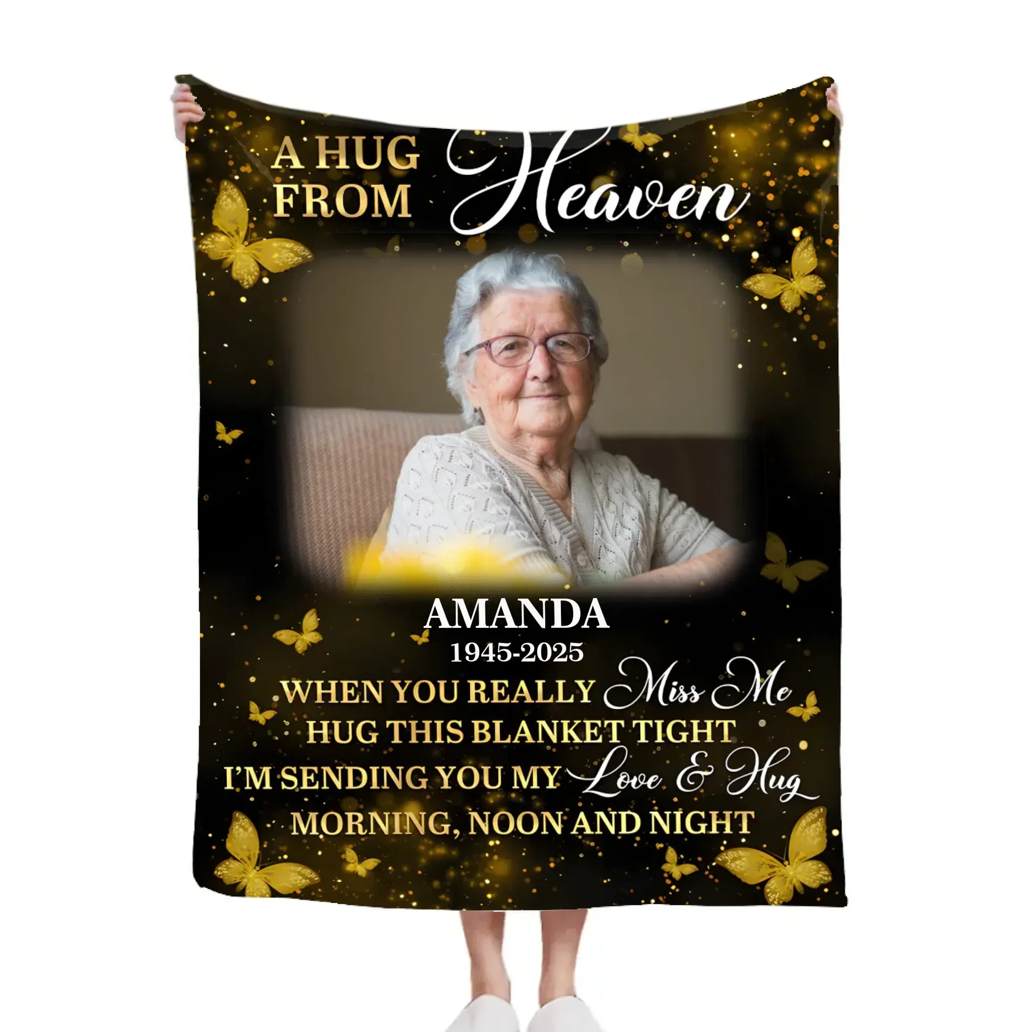 Custom Photo Golden Butterflies A Hug From Heaven - Personalized Customized Blanket - Memorial Gift For Family Members - Joliny