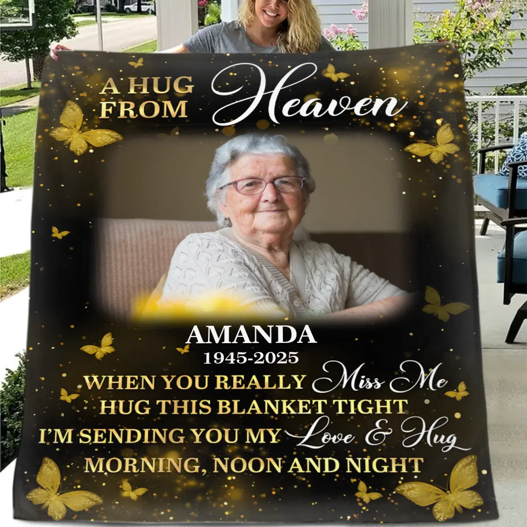 Custom Photo Golden Butterflies A Hug From Heaven - Personalized Customized Blanket - Memorial Gift For Family Members - Joliny