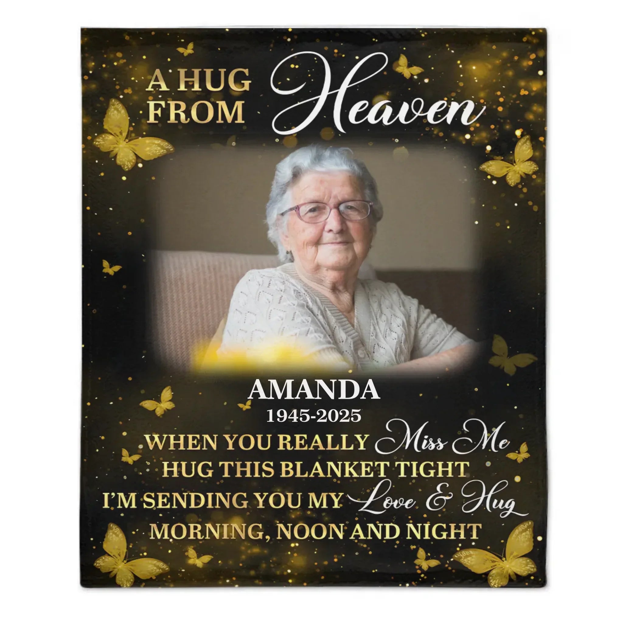 Custom Photo Golden Butterflies A Hug From Heaven - Personalized Customized Blanket - Memorial Gift For Family Members - Joliny