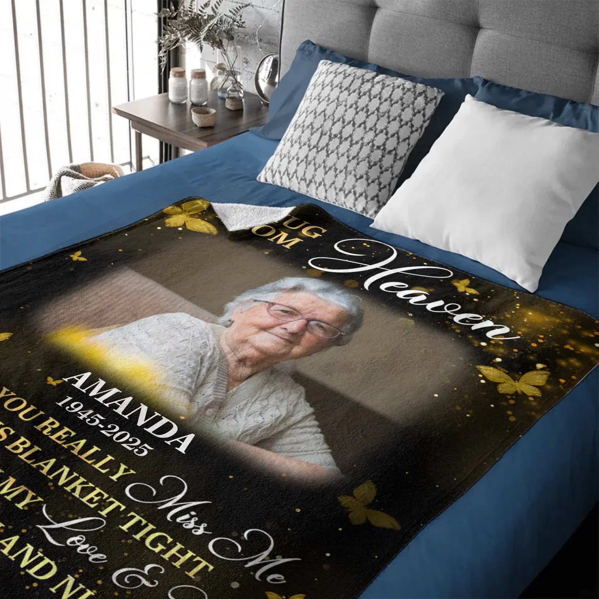 Custom Photo Golden Butterflies A Hug From Heaven - Personalized Customized Blanket - Memorial Gift For Family Members - Joliny
