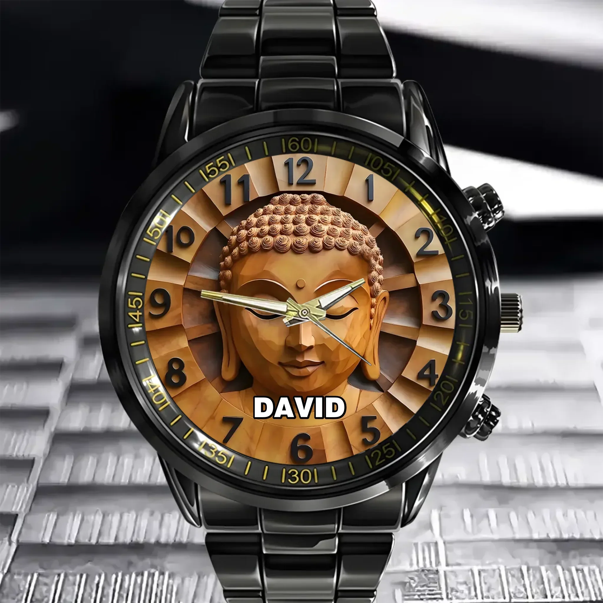 Customized Wooden Buddha Statue Pattern - Personalized Name Watch - Joliny