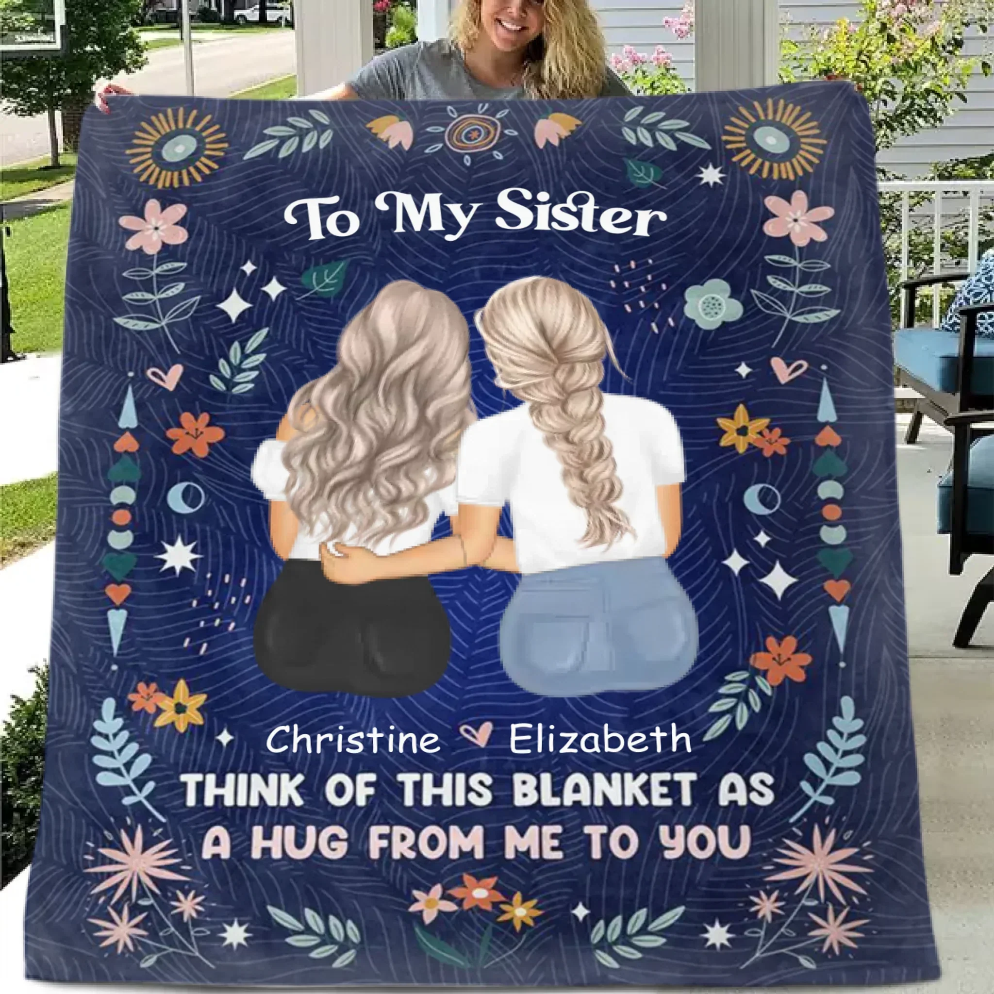 Blanket Like a Hug - Personalized Character Image Blanket - For Sisters,Best Friends,Daughter,Mother - Joliny