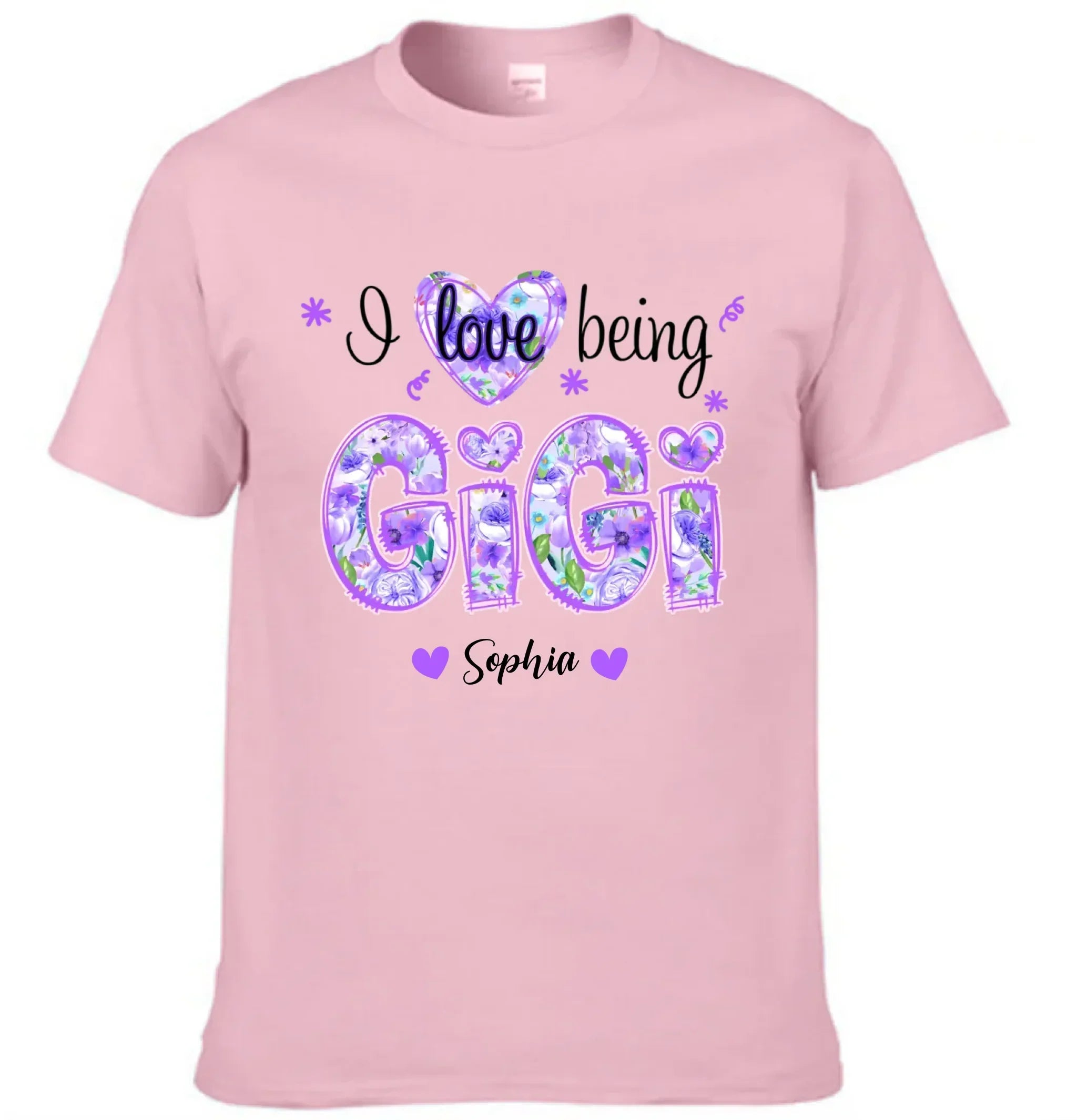 I Love Being Gigi - Garment with personalized name in purple floral pattern - Family Gift - Joliny