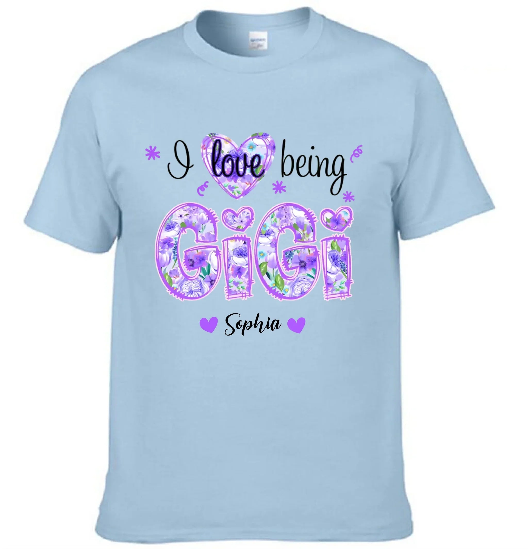 I Love Being Gigi - Garment with personalized name in purple floral pattern - Family Gift - Joliny