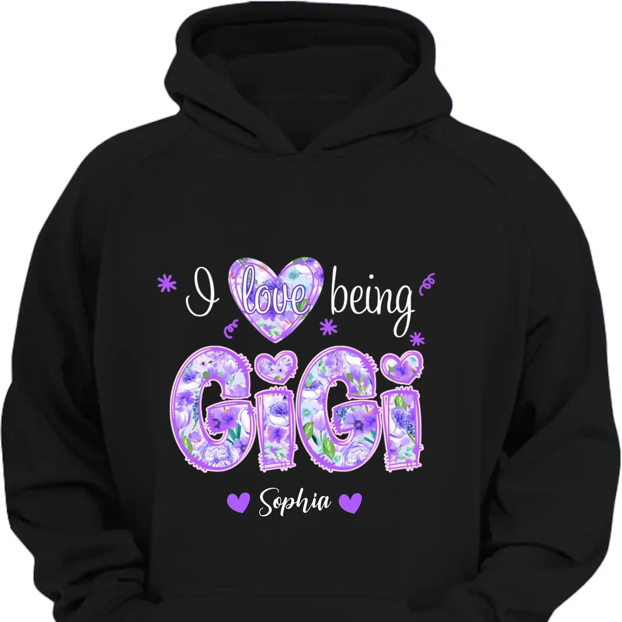 I Love Being Gigi - Garment with personalized name in purple floral pattern - Family Gift - Joliny