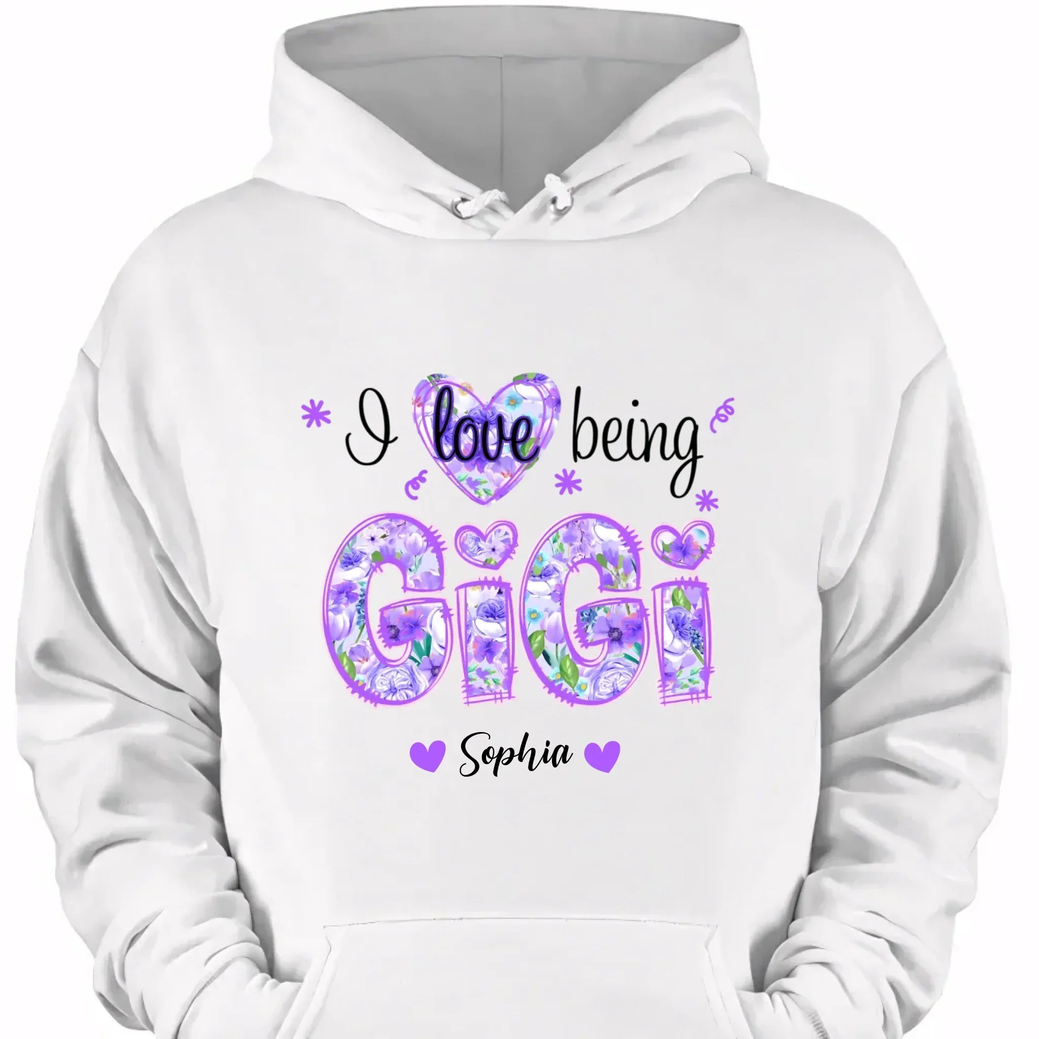I Love Being Gigi - Garment with personalized name in purple floral pattern - Family Gift - Joliny