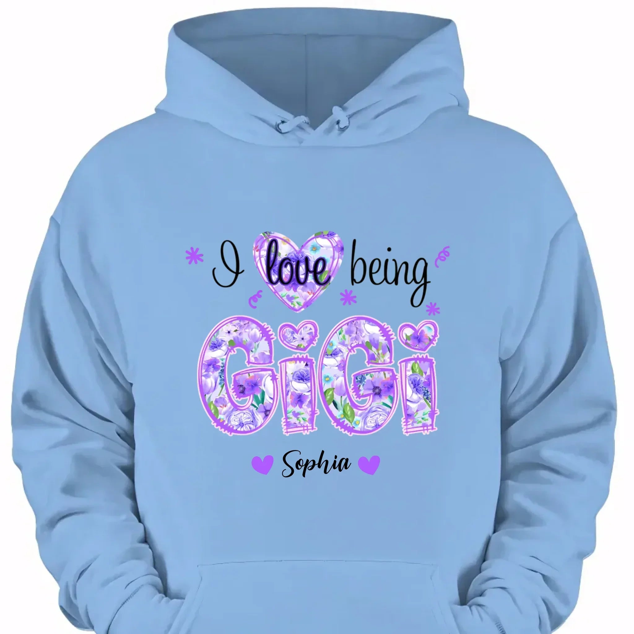 I Love Being Gigi - Garment with personalized name in purple floral pattern - Family Gift - Joliny
