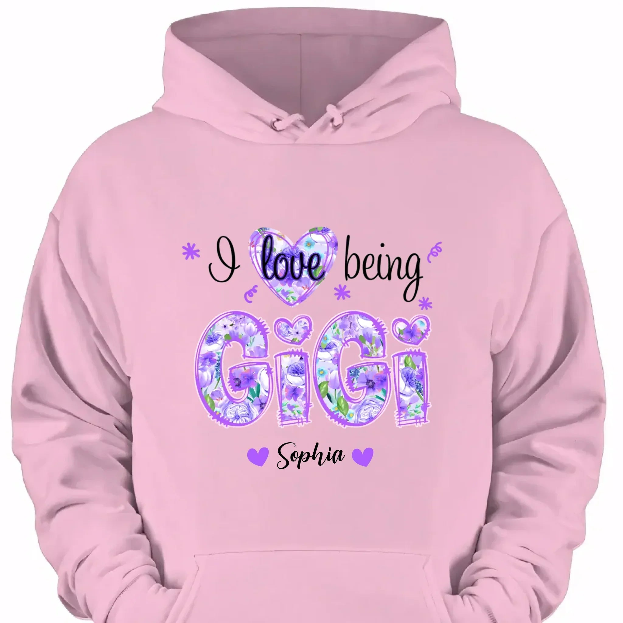 I Love Being Gigi - Garment with personalized name in purple floral pattern - Family Gift - Joliny