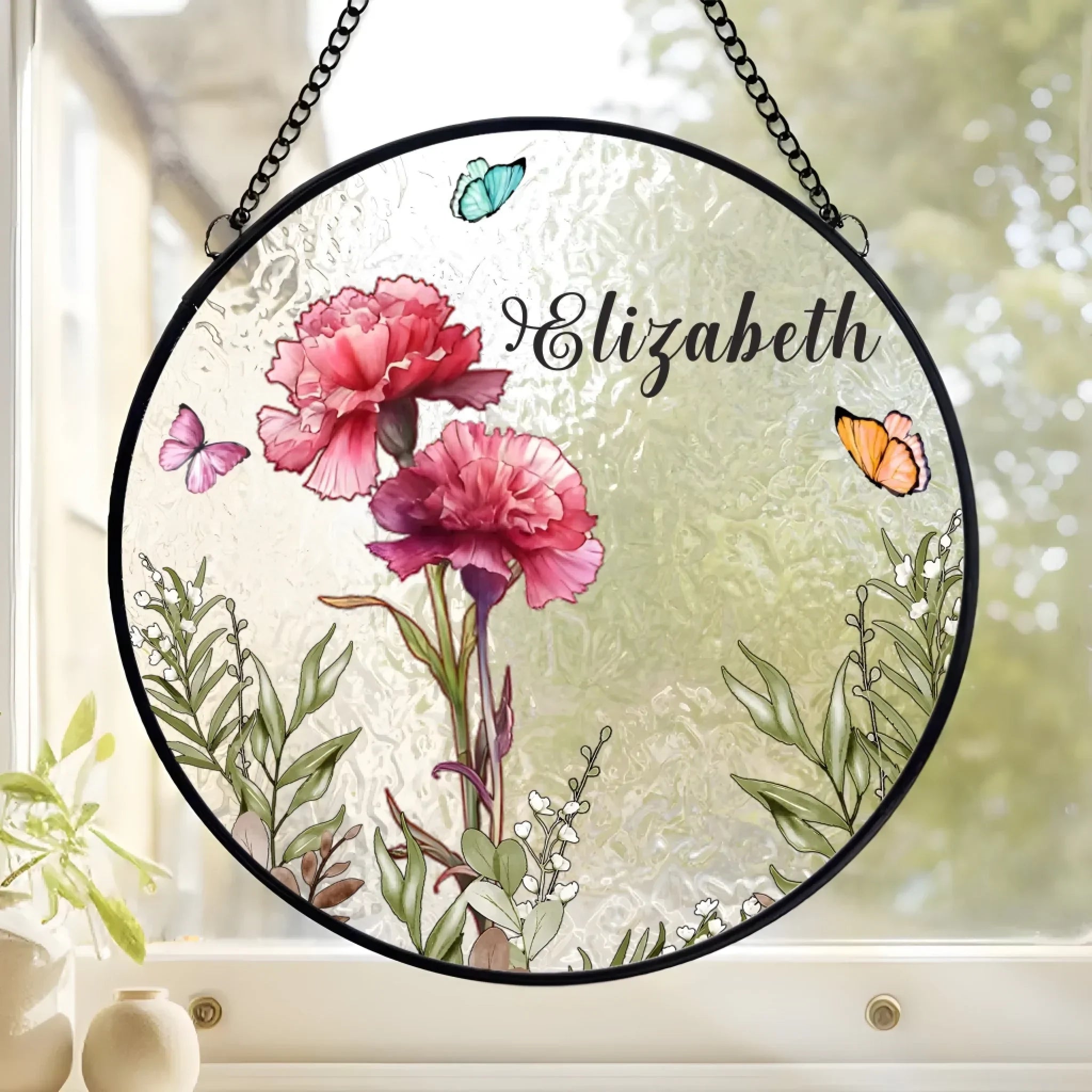 Custom Family Birth Flowers Glass Suncatcher - Personalized Garden Gift - Joliny