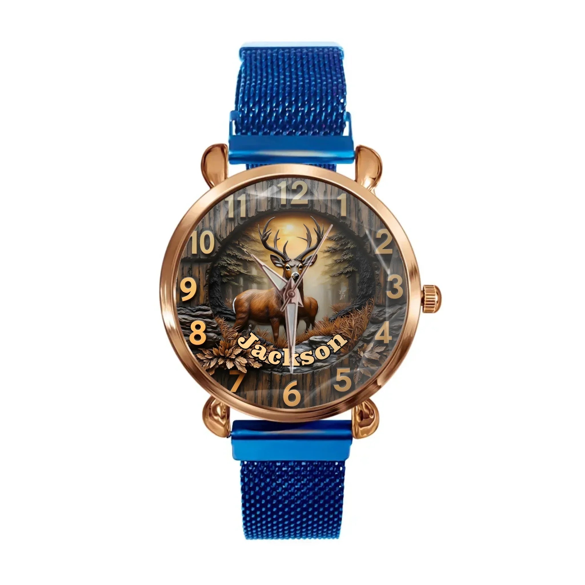 Customized Wooden Forest Deer Printed Dial Plate - Personalize Name Watch - Joliny