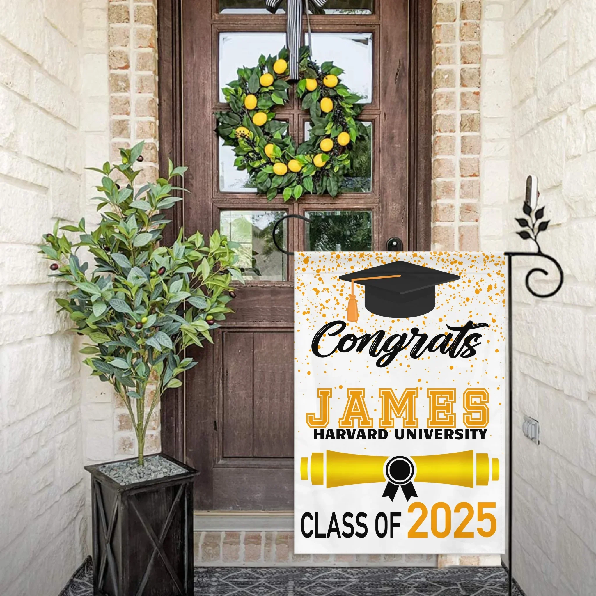 Custom Fall Graduation Gift Garden Flag, Class Of 2025 Golden Theme With Name - Joliny