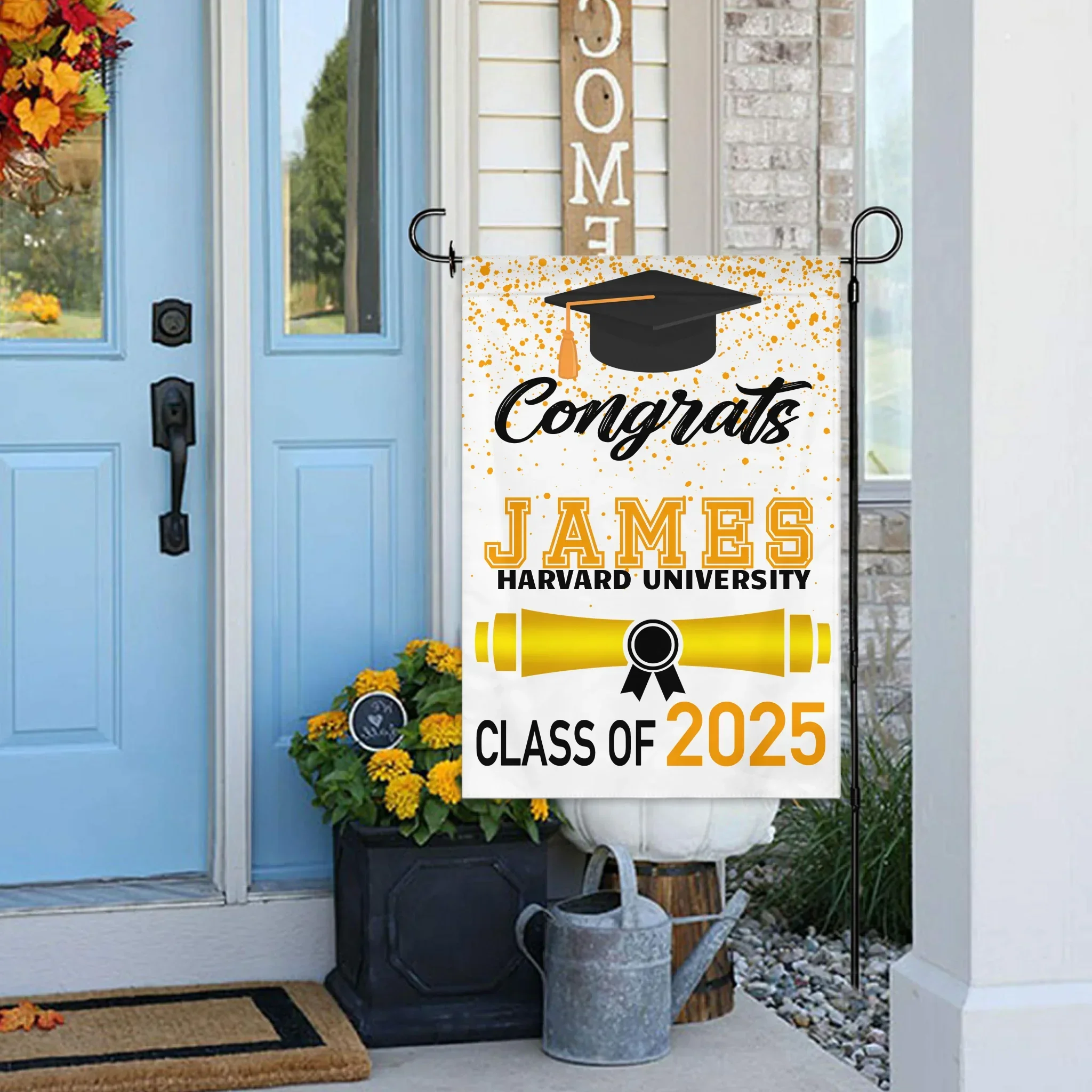 Custom Fall Graduation Gift Garden Flag, Class Of 2025 Golden Theme With Name - Joliny