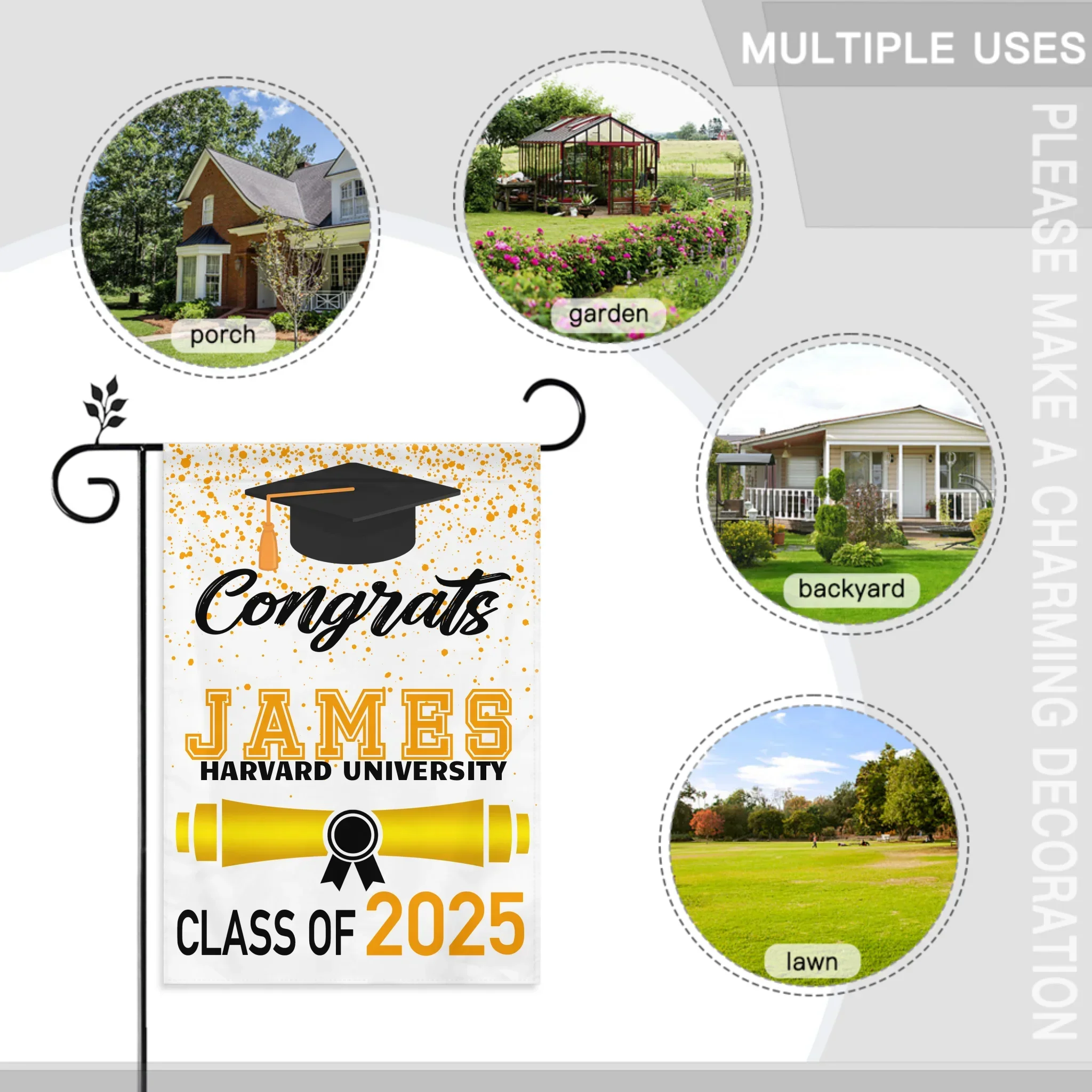 Custom Fall Graduation Gift Garden Flag, Class Of 2025 Golden Theme With Name - Joliny