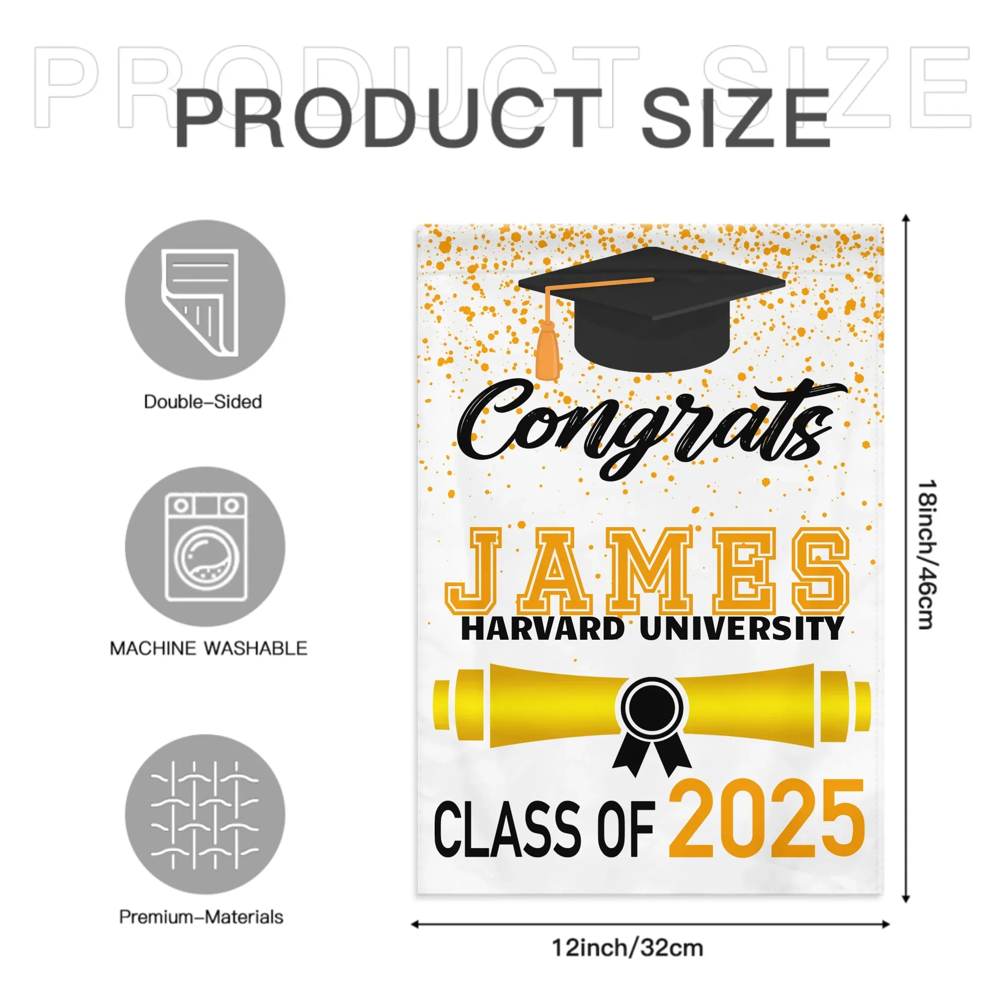 Custom Fall Graduation Gift Garden Flag, Class Of 2025 Golden Theme With Name - Joliny
