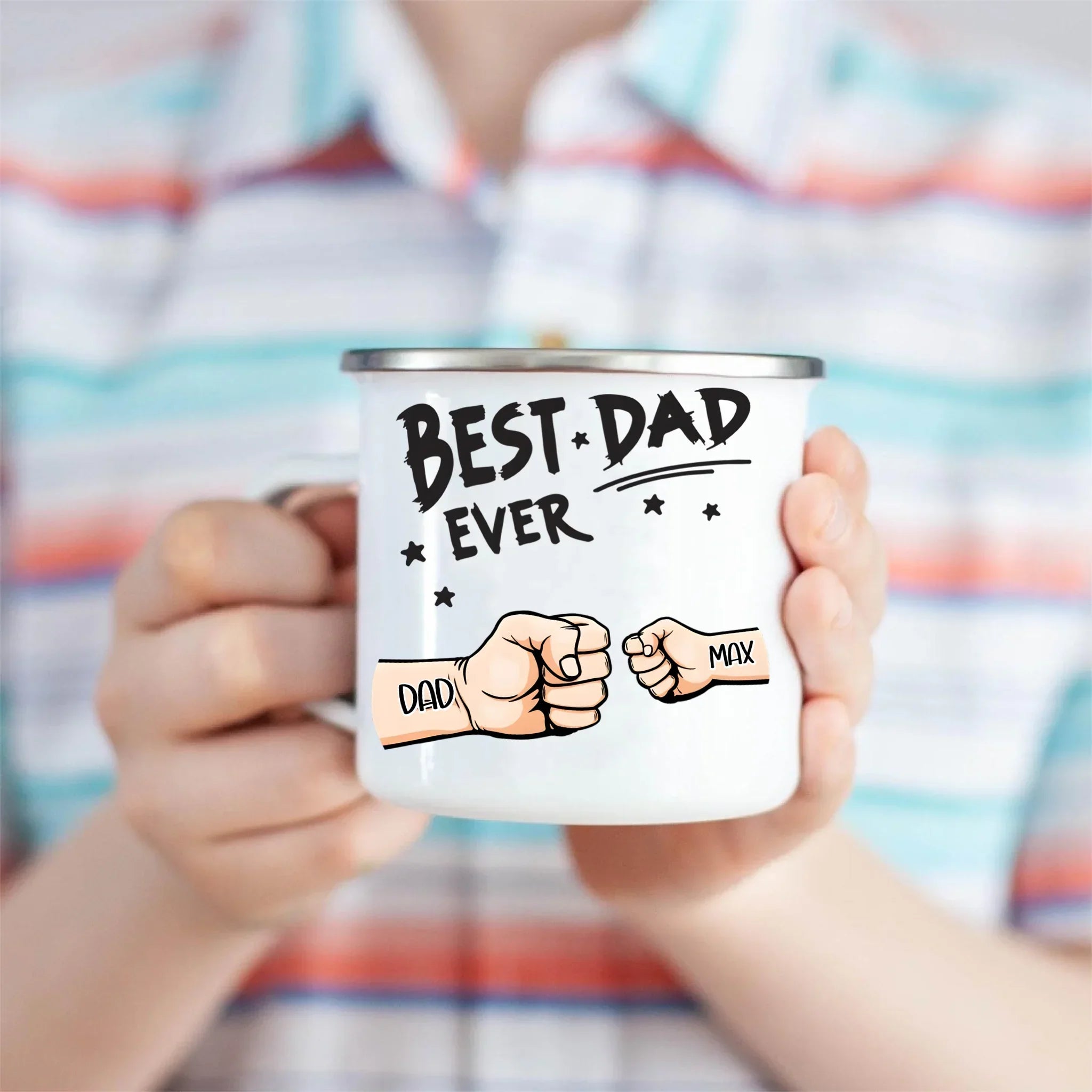 Best Dad Ever Fist Bump - Personalized Father Enamel Mug - Joliny