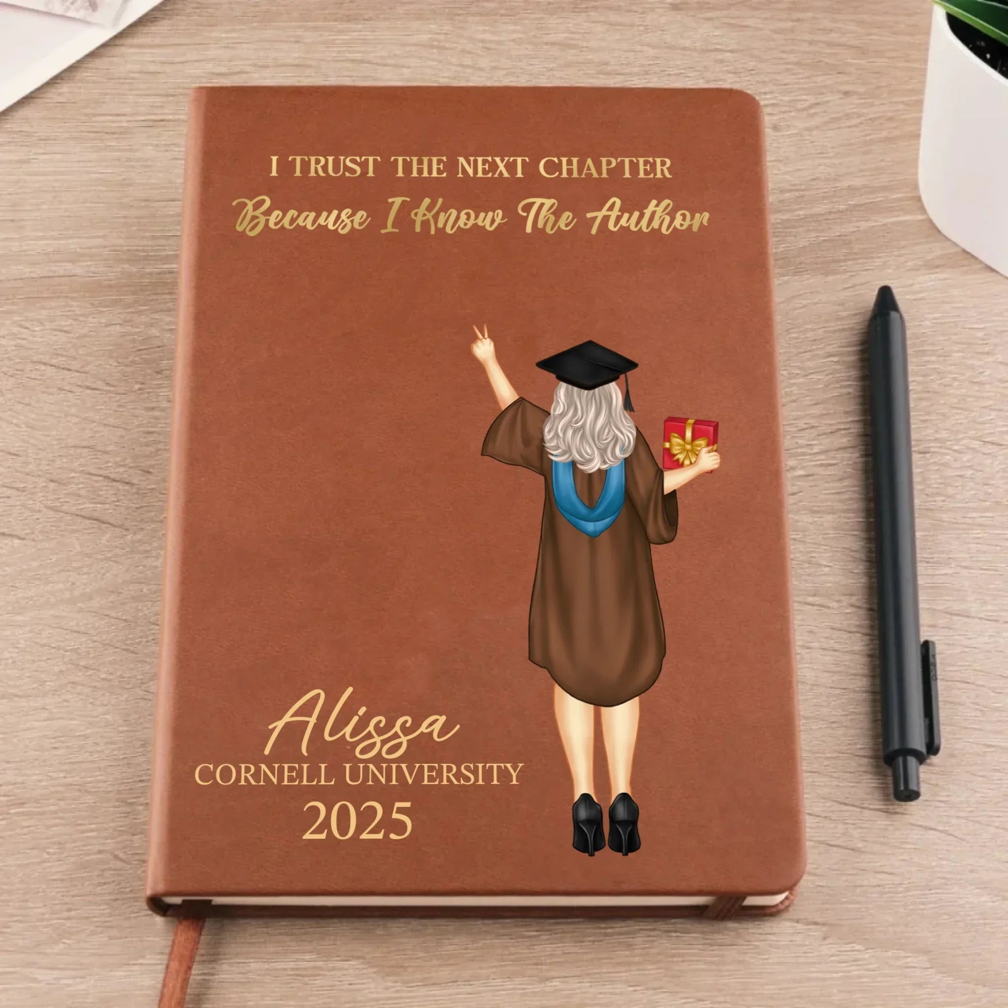 I Trust The Next Chapter - Personalized Custom Leather Journal - Graduation Gift - Joliny