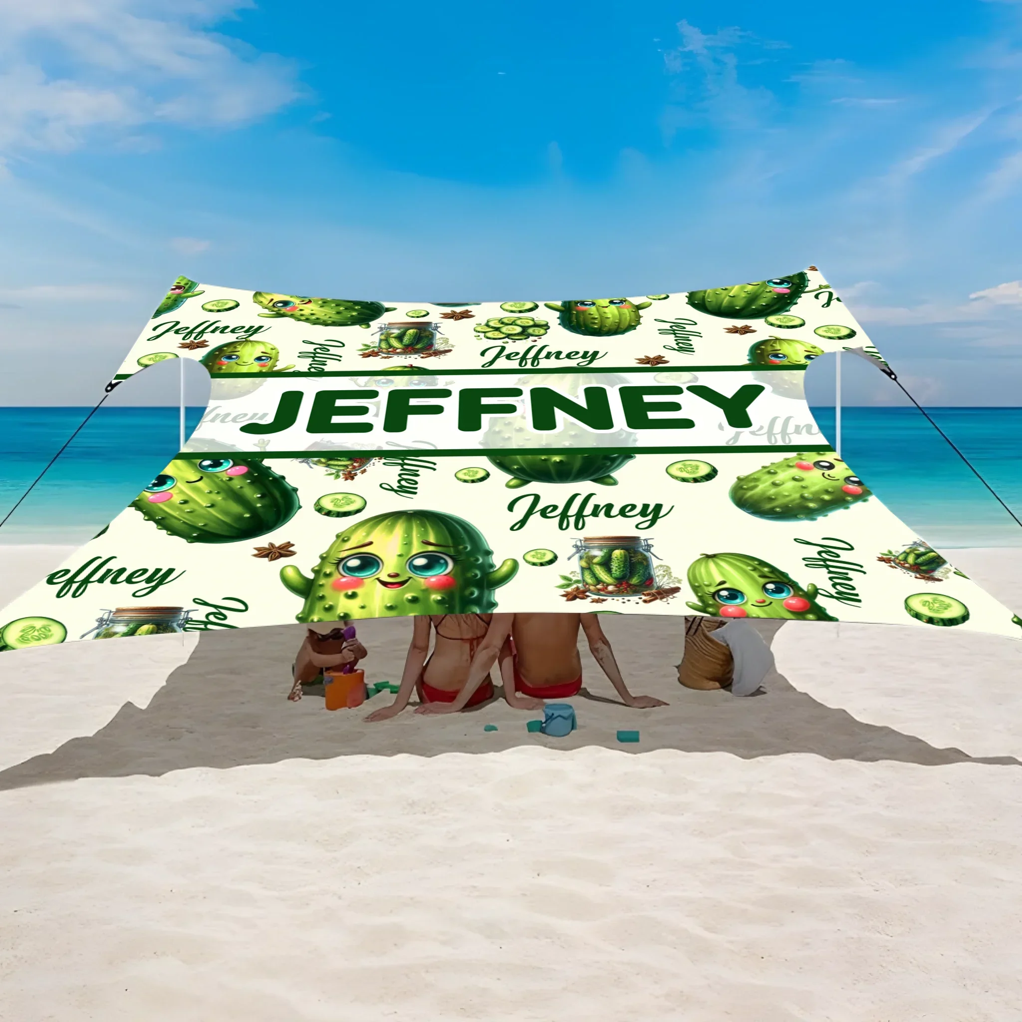 Cartoon Cucumber Pattern Beach Tent - Personalized Name - Beach Fashion Item UPF 50+ - Joliny