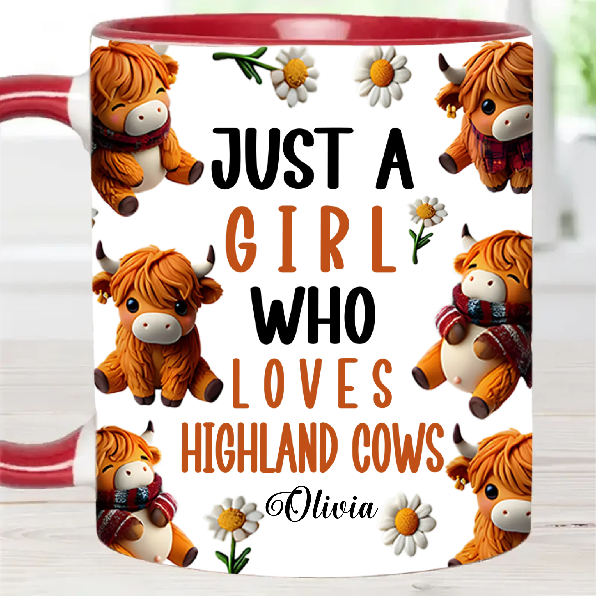 Just A Girl Who Loves Highland Cows - Personalized Highland Cow Accent Mug - Joliny