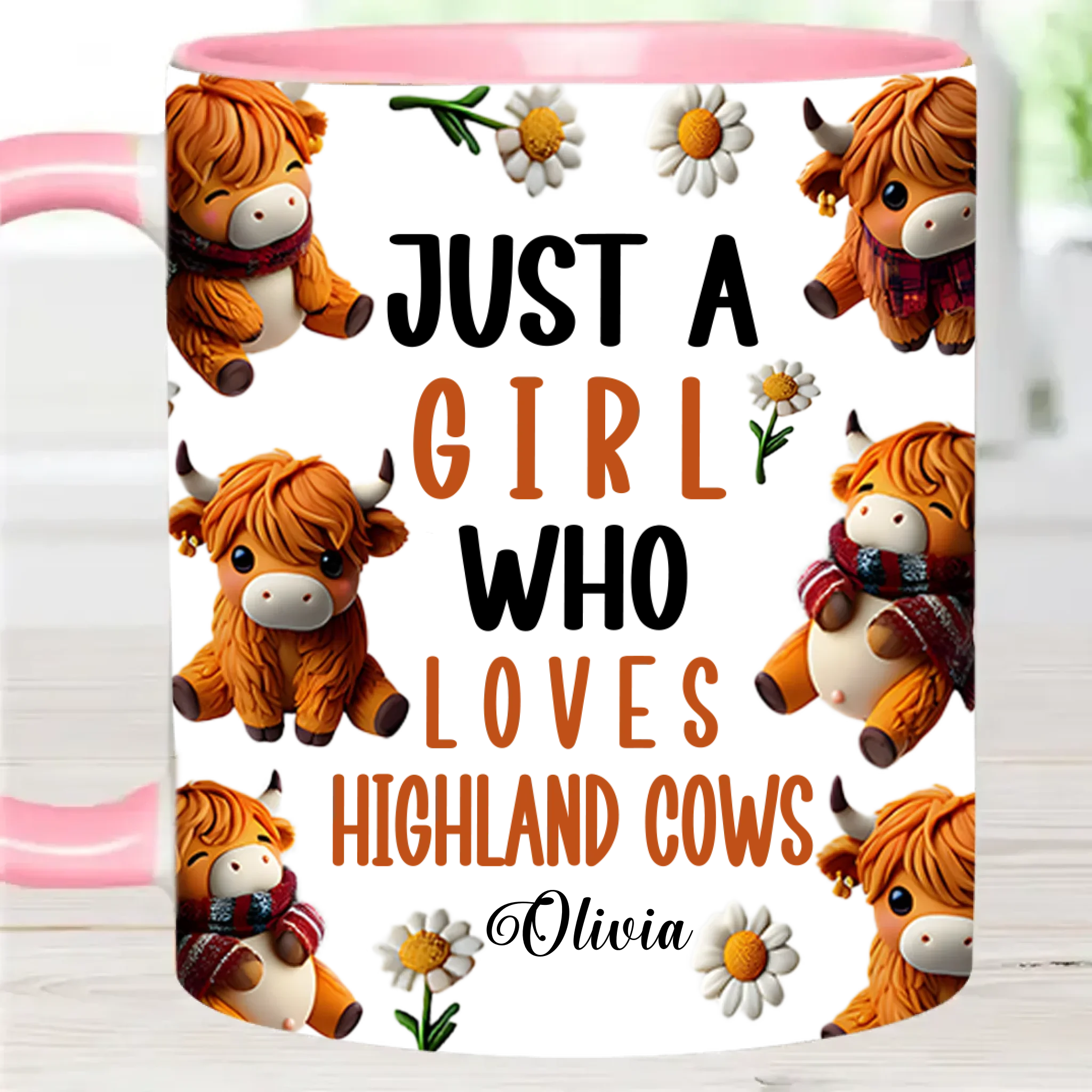 Just A Girl Who Loves Highland Cows - Personalized Highland Cow Accent Mug - Joliny