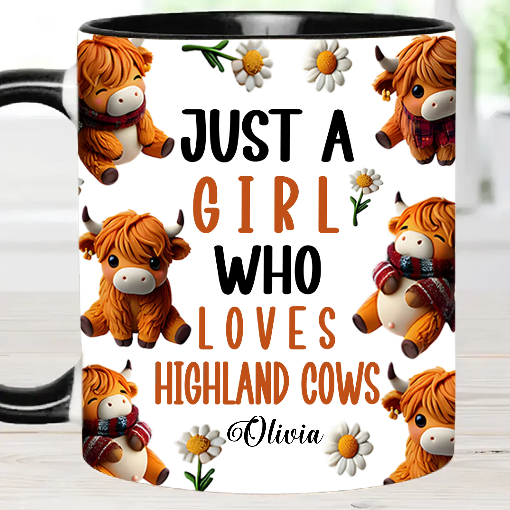 Just A Girl Who Loves Highland Cows - Personalized Highland Cow Accent Mug - Joliny