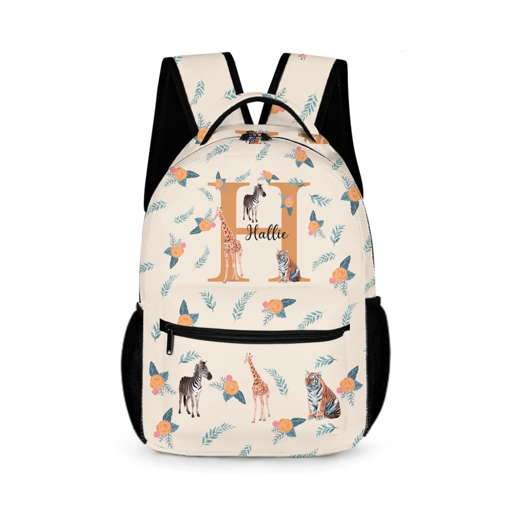 Personalized Jungle Animals Cute Giraffe Zebra Tiger Waterproof Kid School Backpack with Name and Initial Back to School Birthday Gift for Boys Girls - Joliny