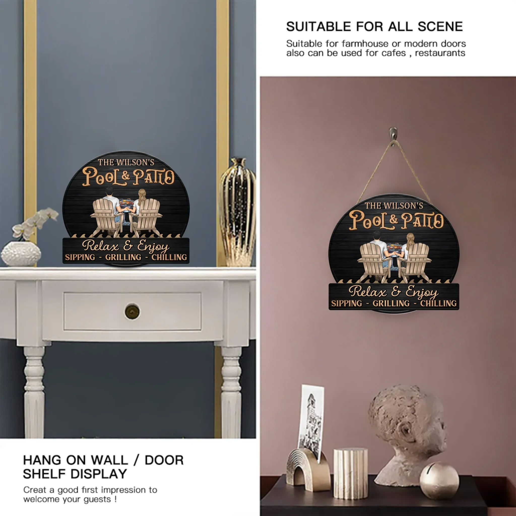 Just A Couple, Pool & Patio Sipping Chilling - Couple Personalized Home Decor Wood Sign - Joliny