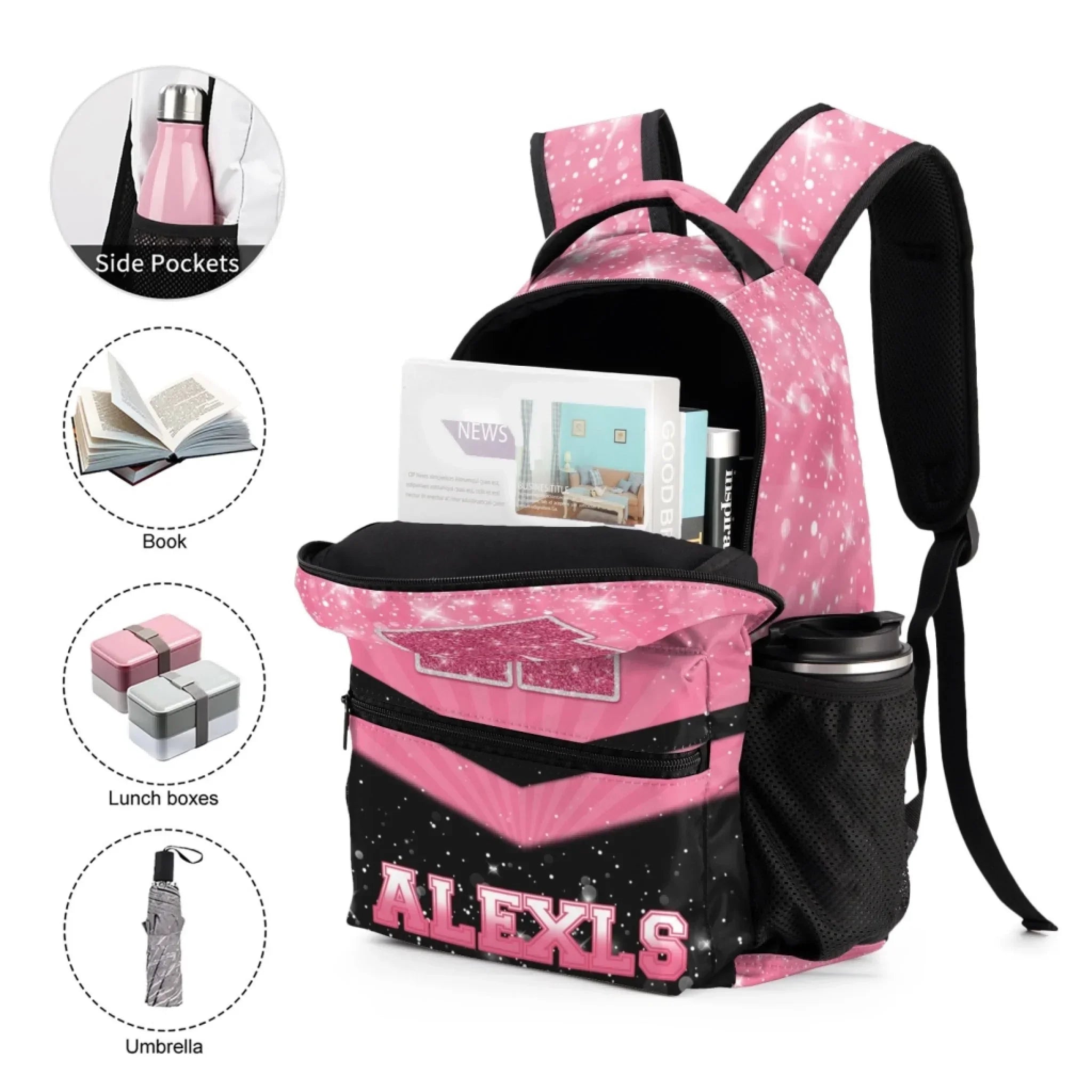 Customized Backpack - Personalized Glitter Monogrammed Name Bags for Kindergarten, Preschool and Elementary School Children - Joliny