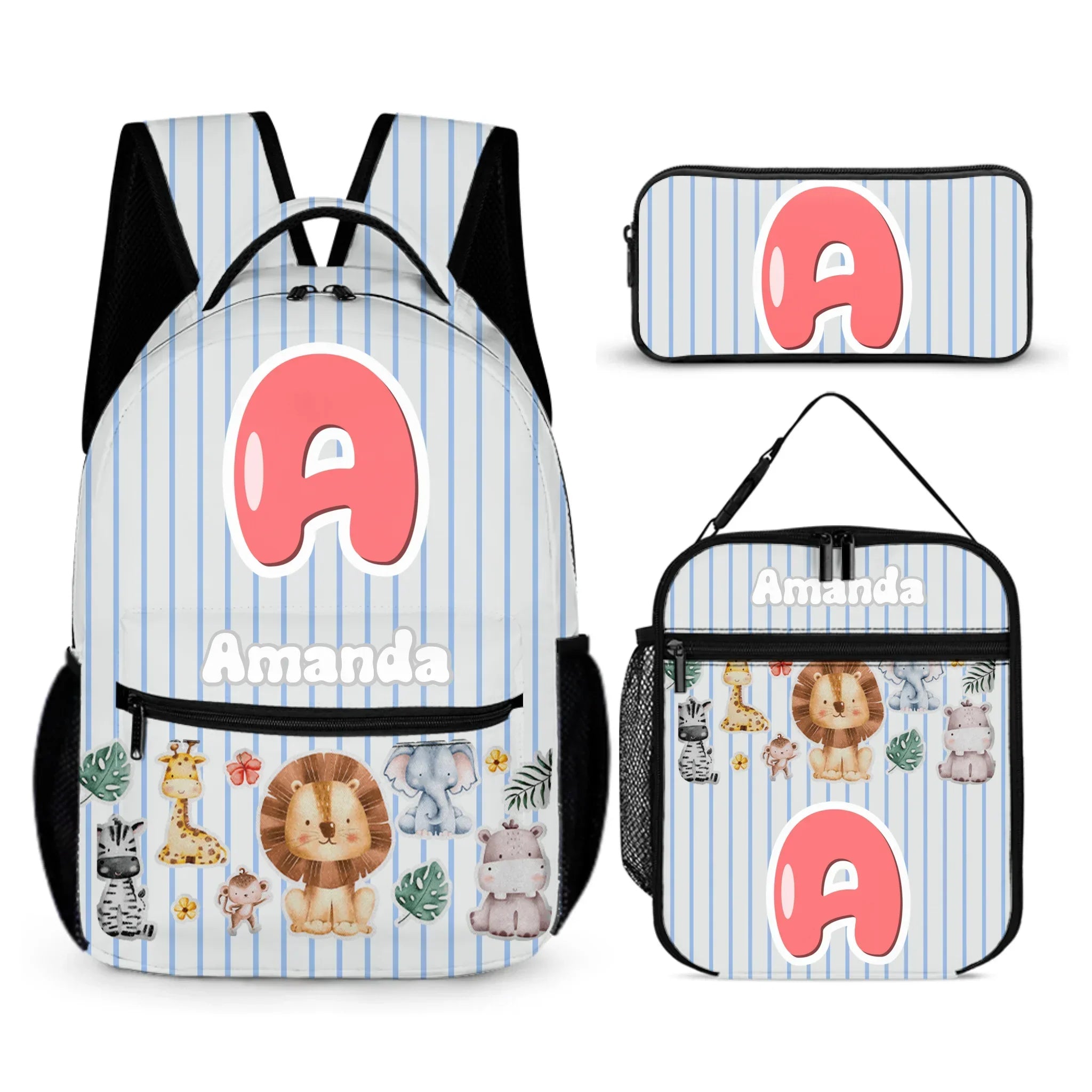 Personalized Animal Pattern Colorful Vertical Stripe Backpack - Gift For Child - Joliny