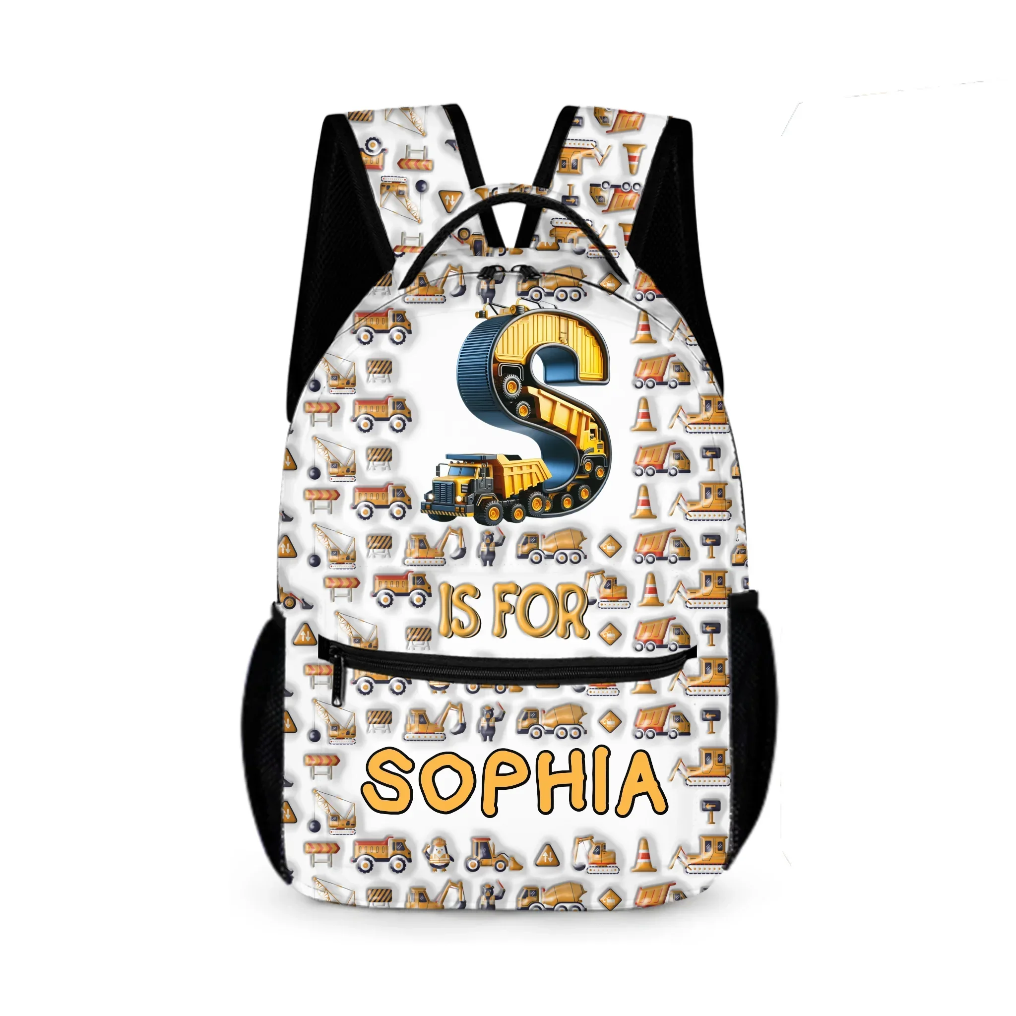 Construction Vehicle - Personalized First Letter Customized Boy Backpack - School Season Gift for Boys - Joliny