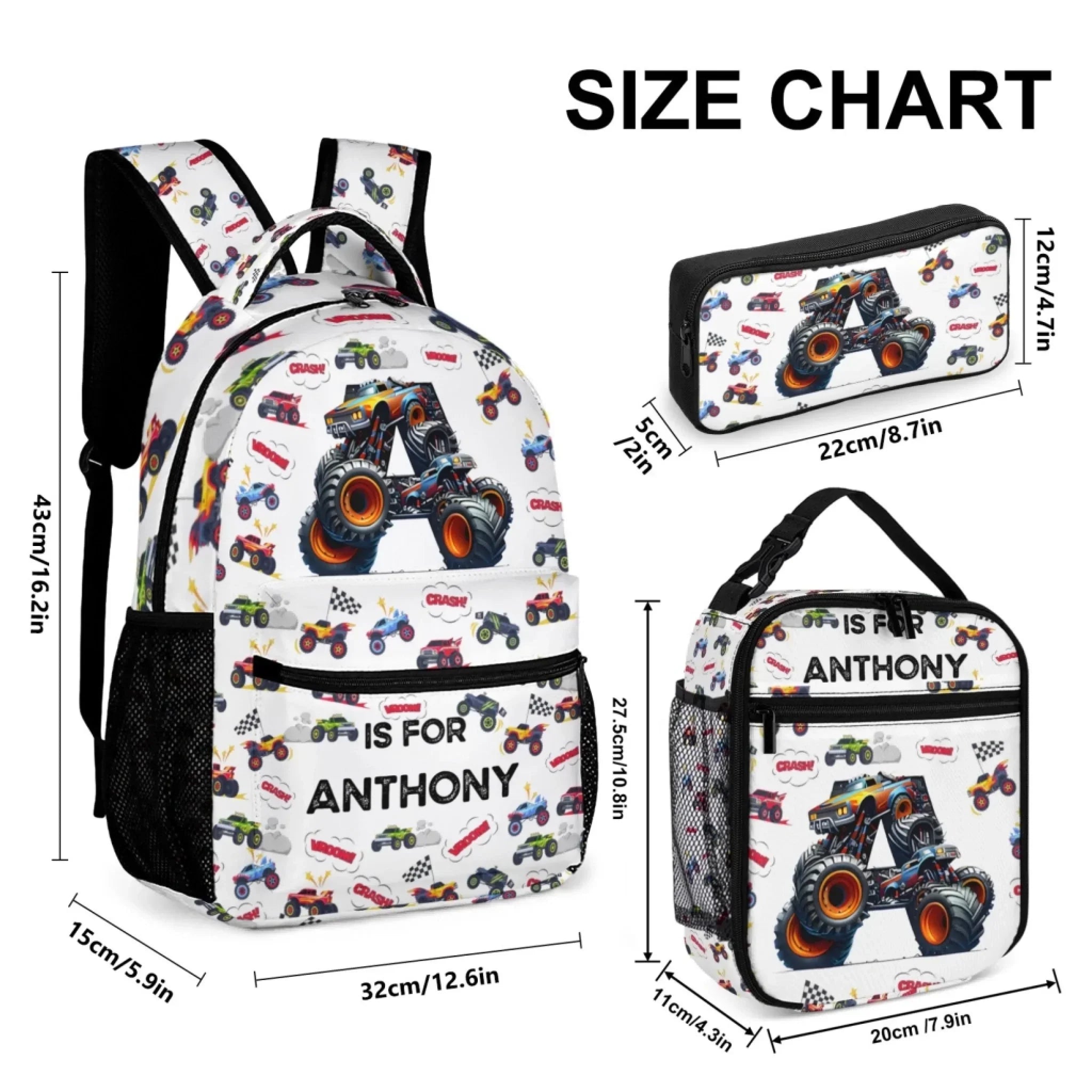 Monster Truck Alphabet - Personalized Children'S Backpack - A Great Start To The School Year Gift For Your Child! - Joliny