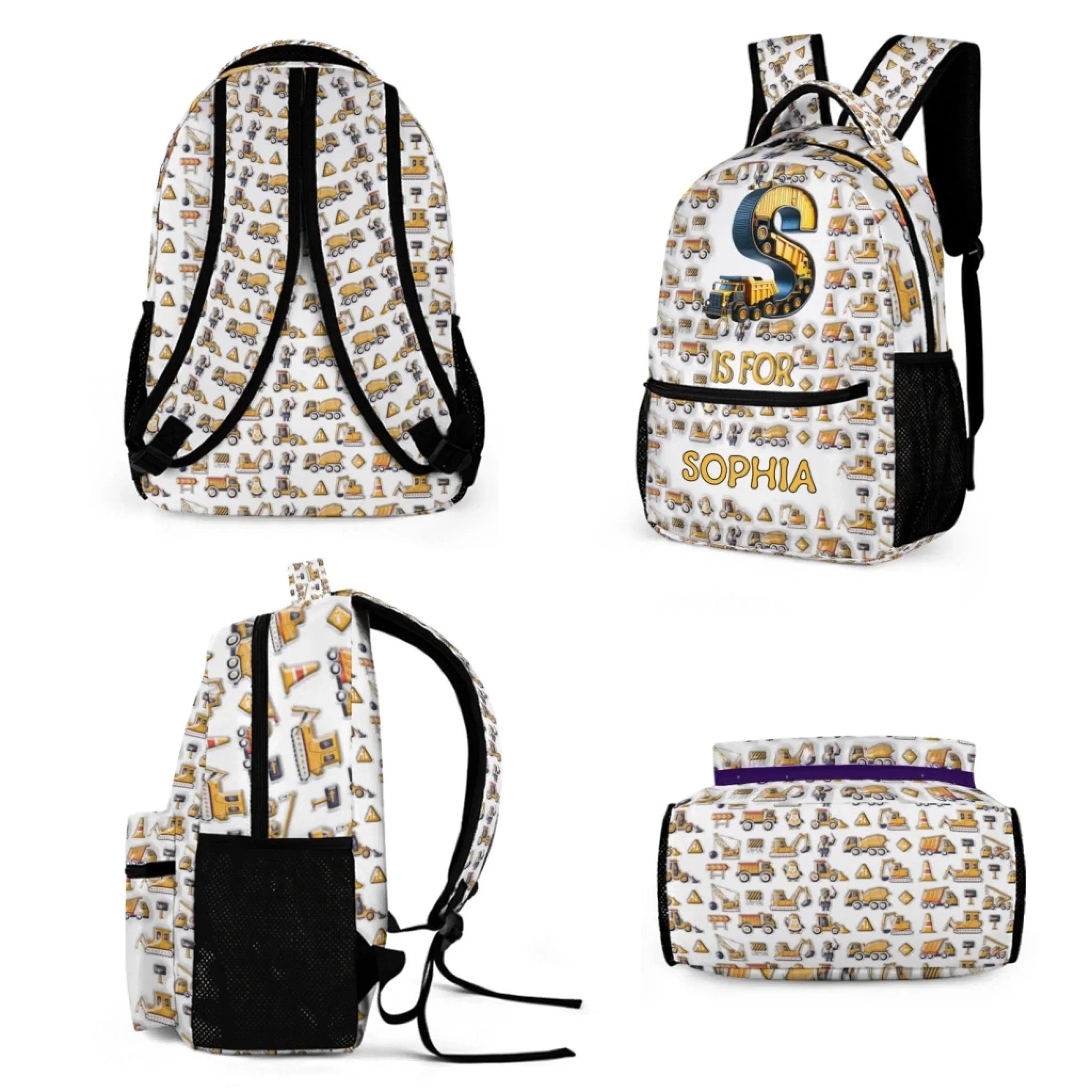 Construction Vehicle - Personalized First Letter Customized Boy Backpack - School Season Gift for Boys - Joliny