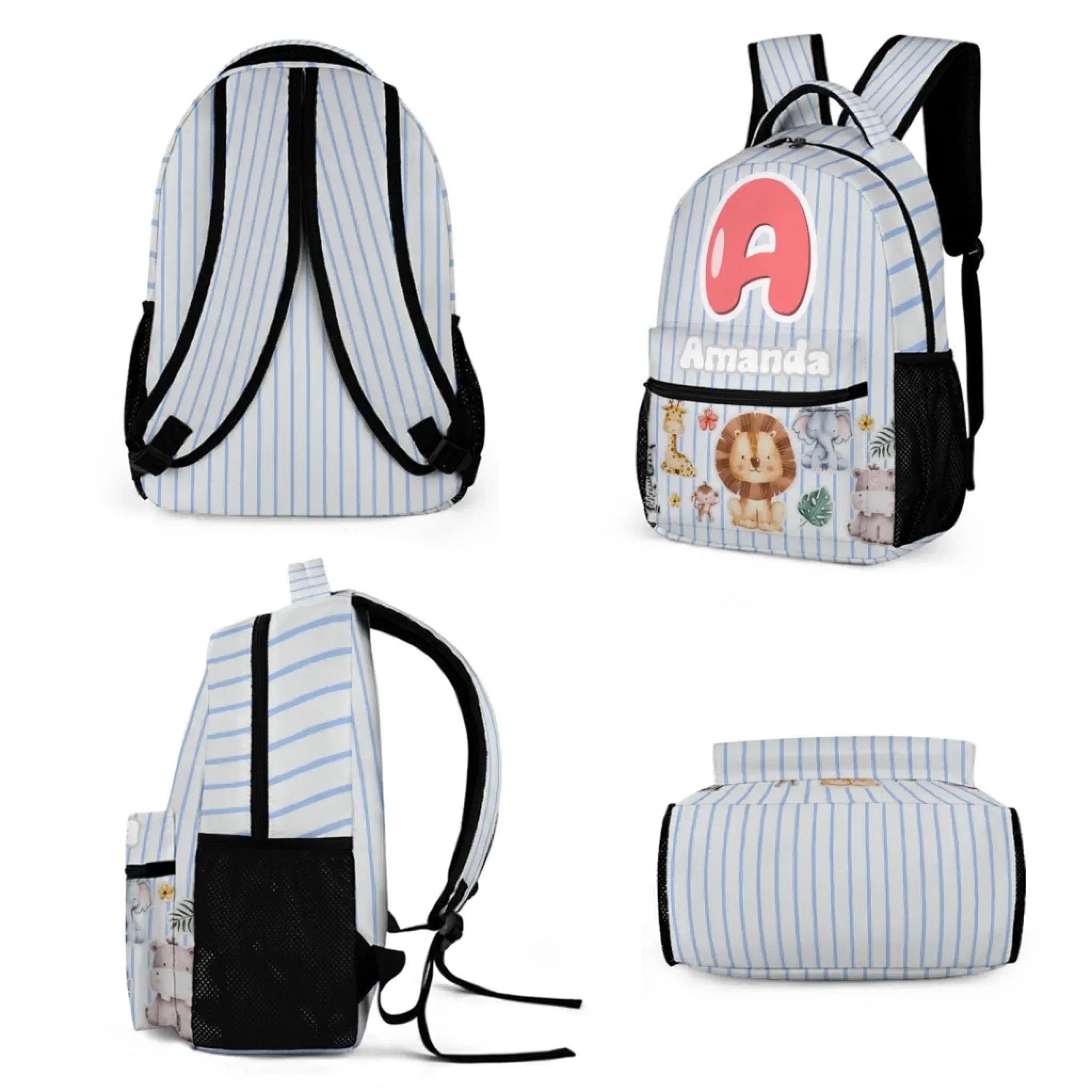 Personalized Animal Pattern Colorful Vertical Stripe Backpack - Gift For Child - Joliny
