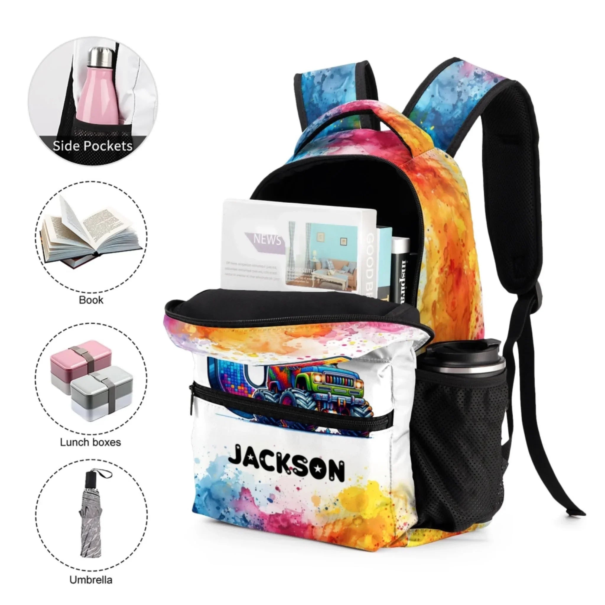 Monster Truck Personalized Initials Customized Backpack - Gift for Kids - Joliny